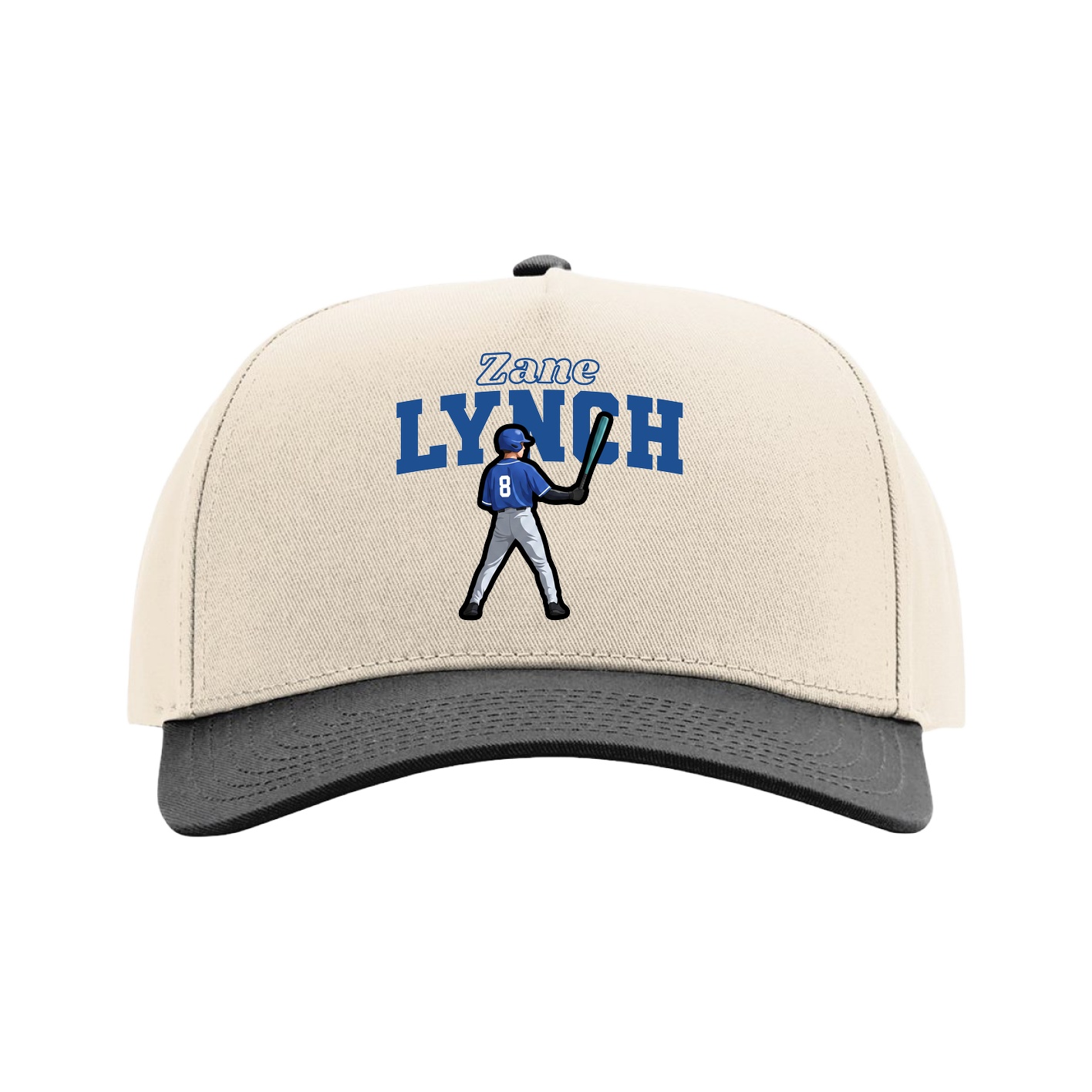 Full Fabric Five-Panel Champ Cap — Name Arch in Cream/Black