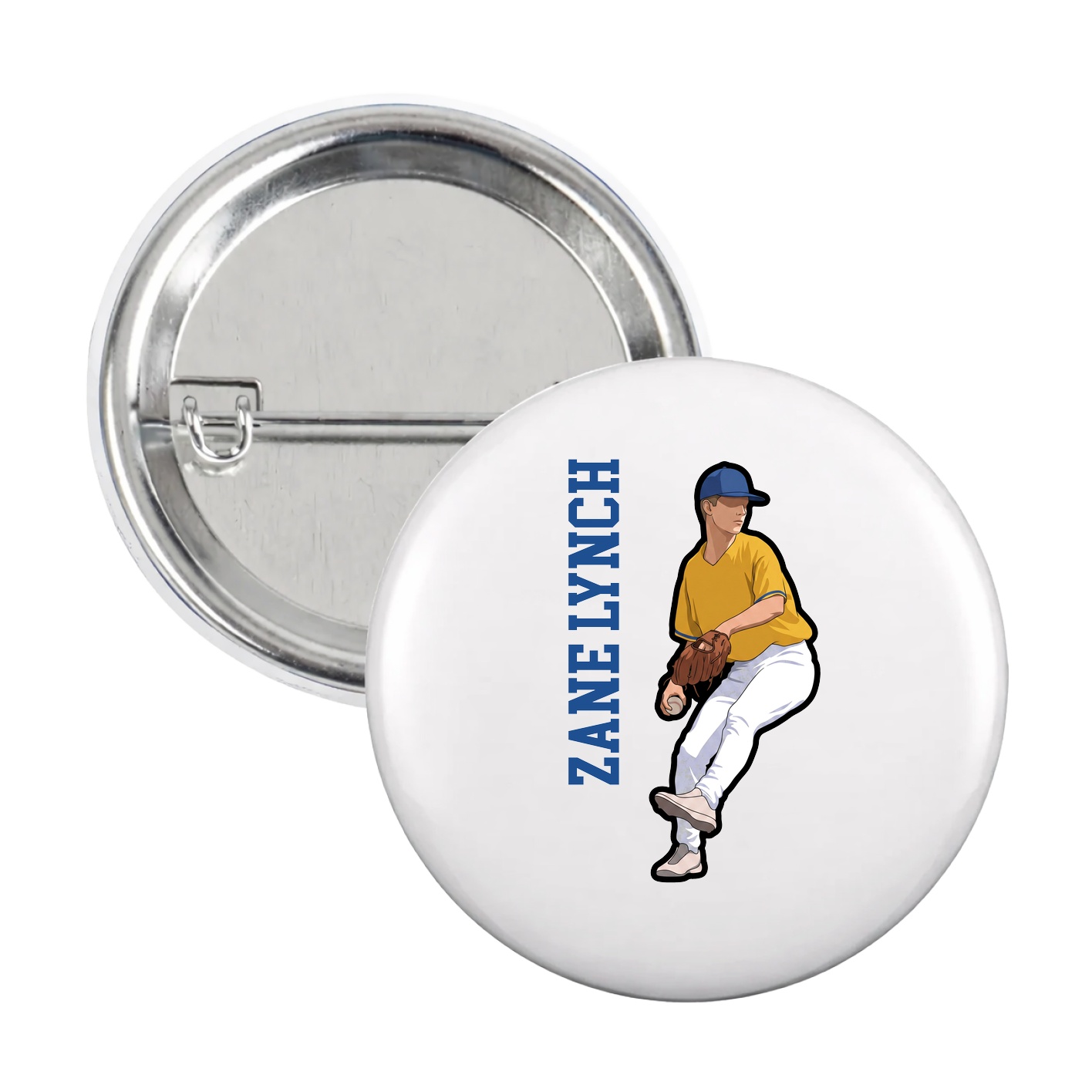 Game Day Button — Name Vertical in White