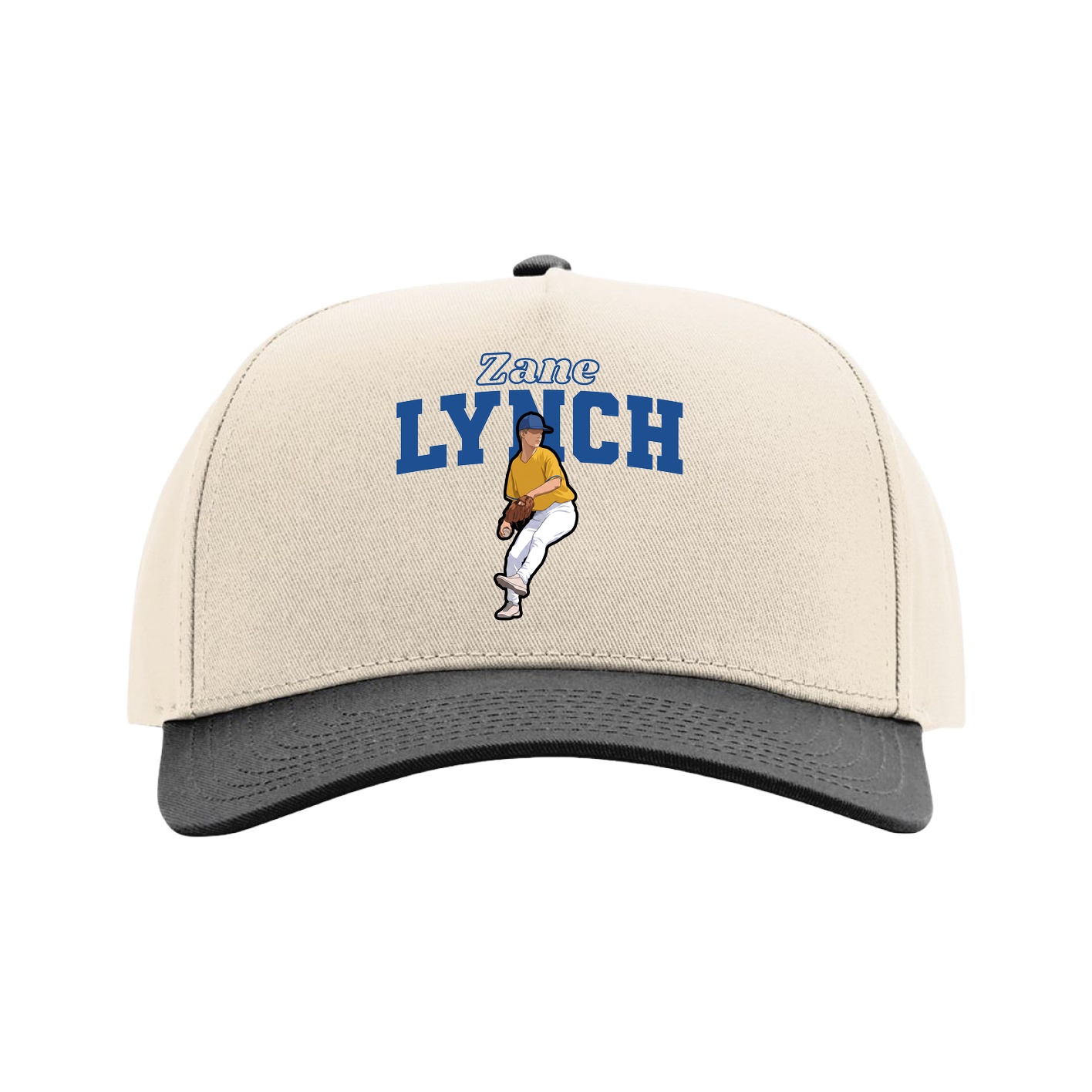 Full Fabric Five-Panel Champ Cap — Name Arch in Cream/Black
