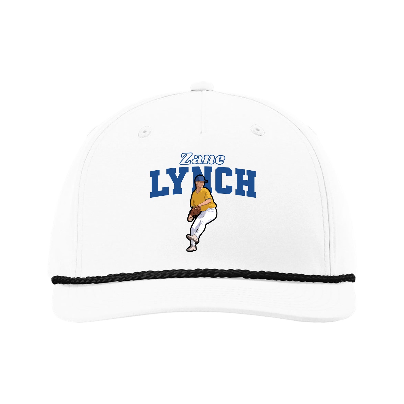 Five-Panel Classic Rope Cap — Name Arch in White