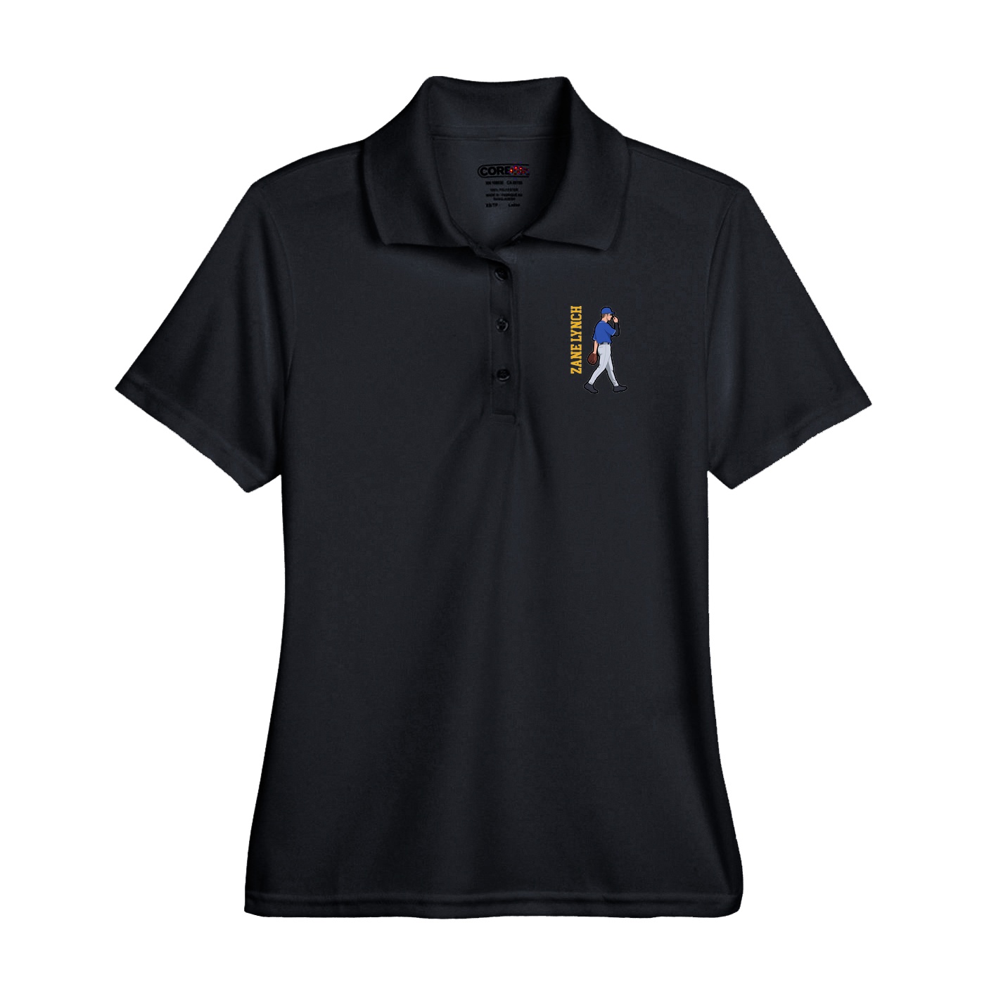Performance Polo — Name Vertical in Black