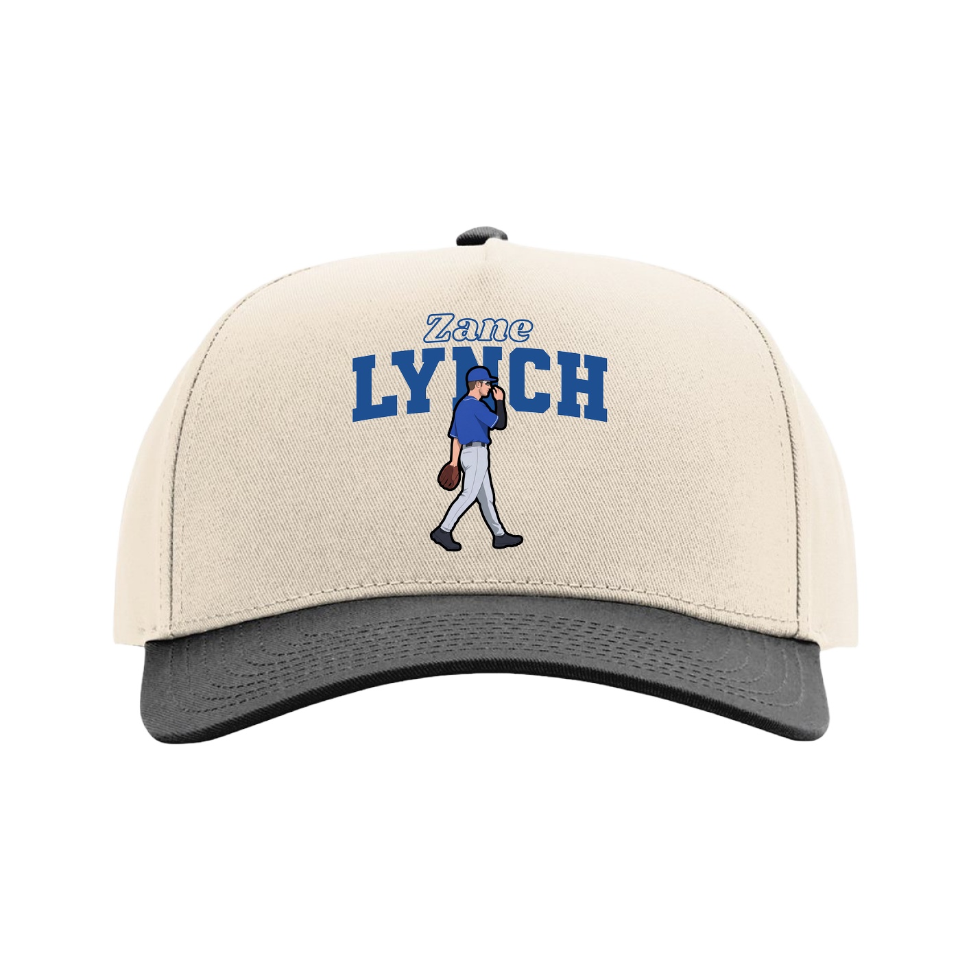 Full Fabric Five-Panel Champ Cap — Name Arch in Cream/Black