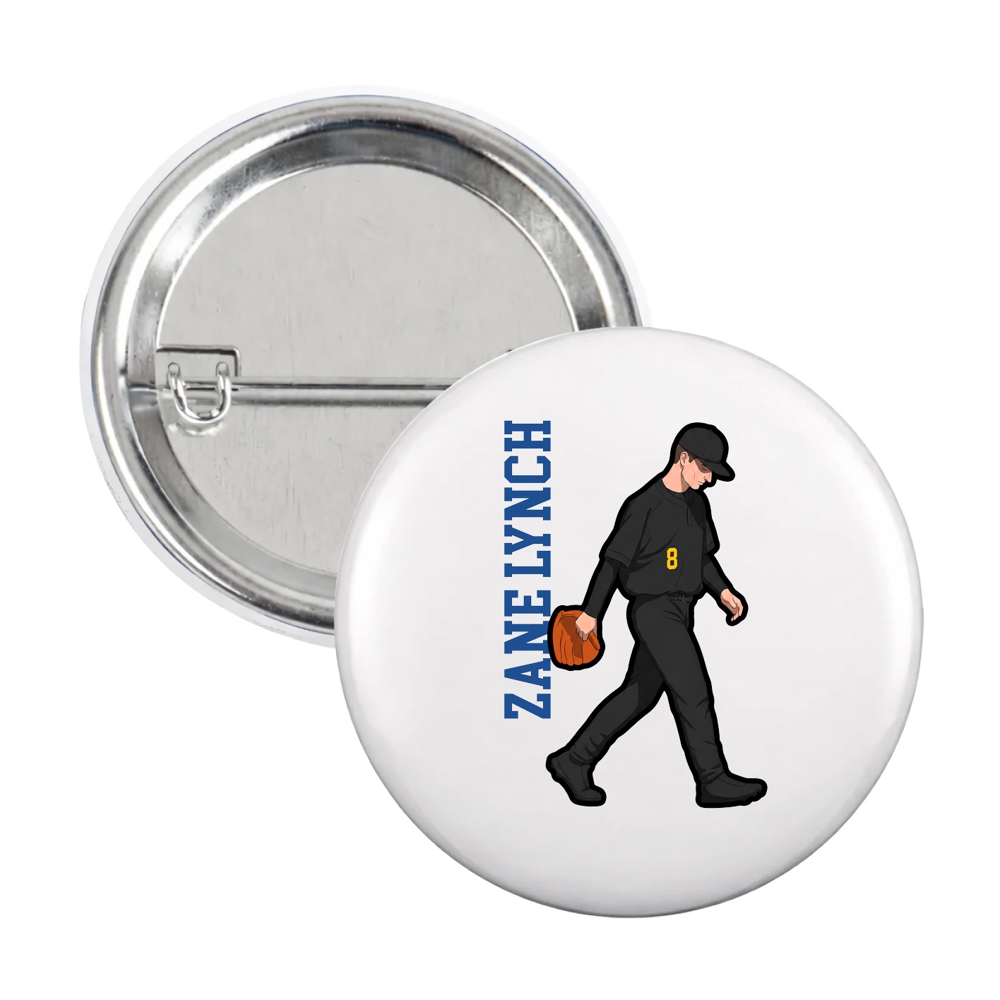 Game Day Button — Name Vertical in White