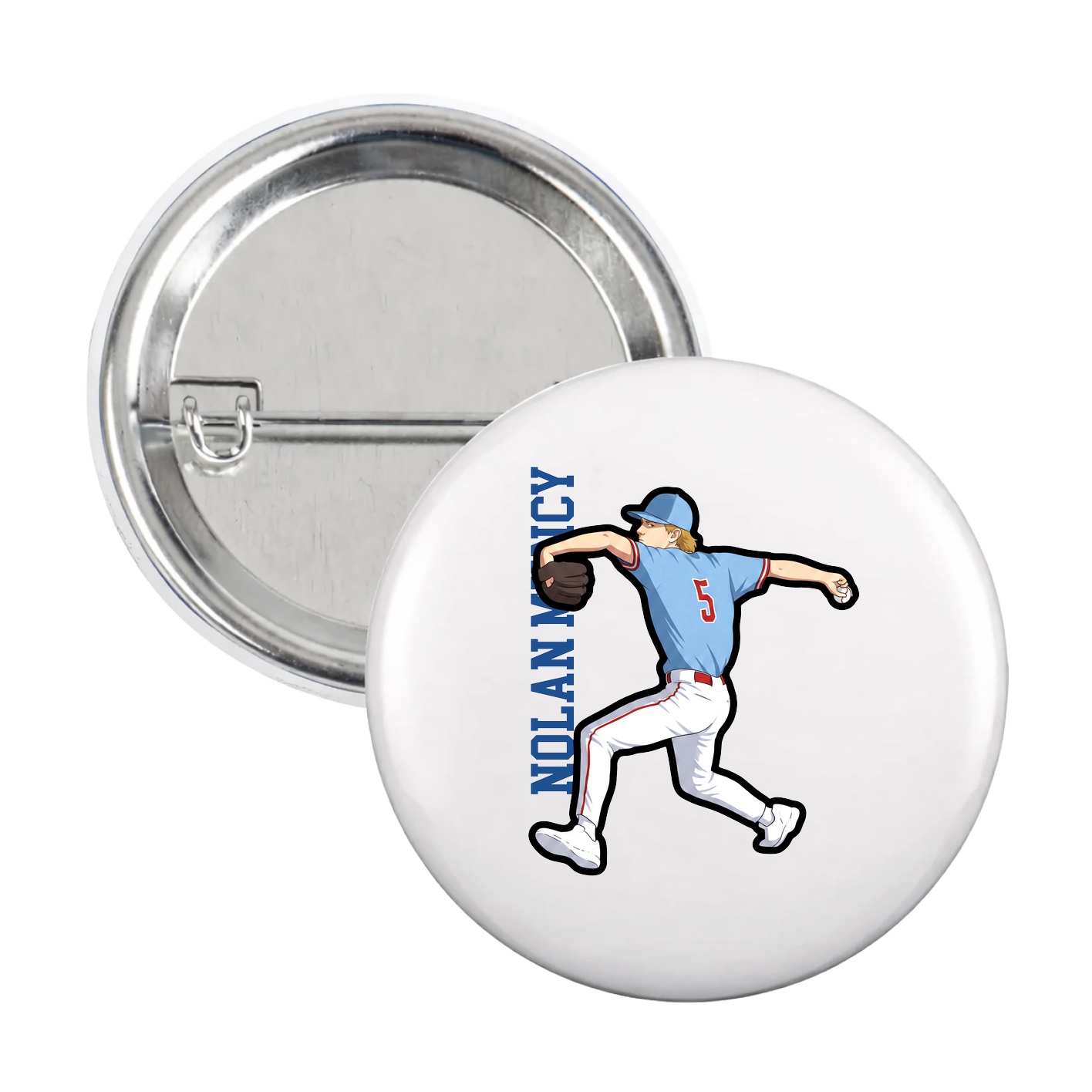 Game Day Button — Name Vertical in White