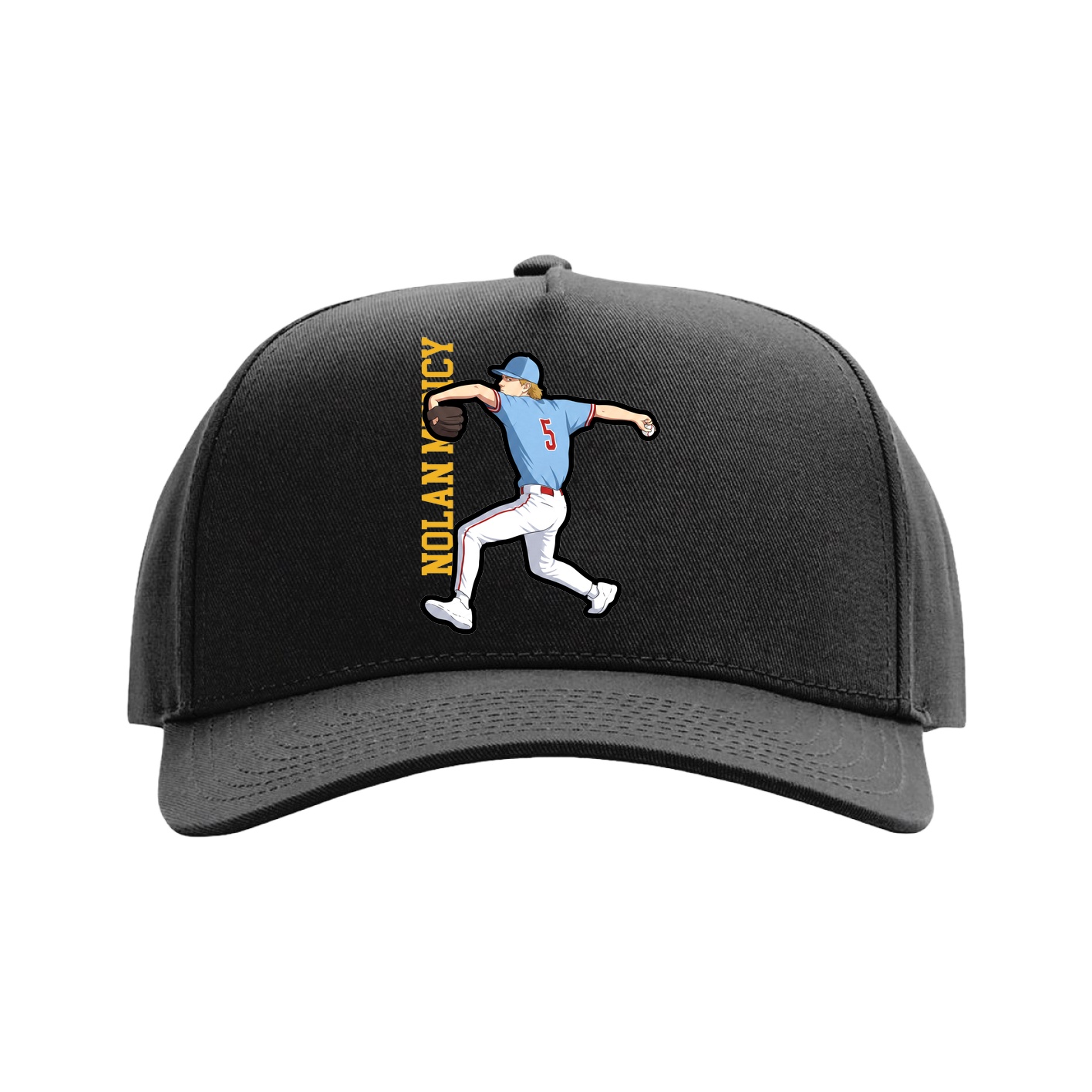 Full Fabric Five-Panel Champ Cap — Name Vertical in Black