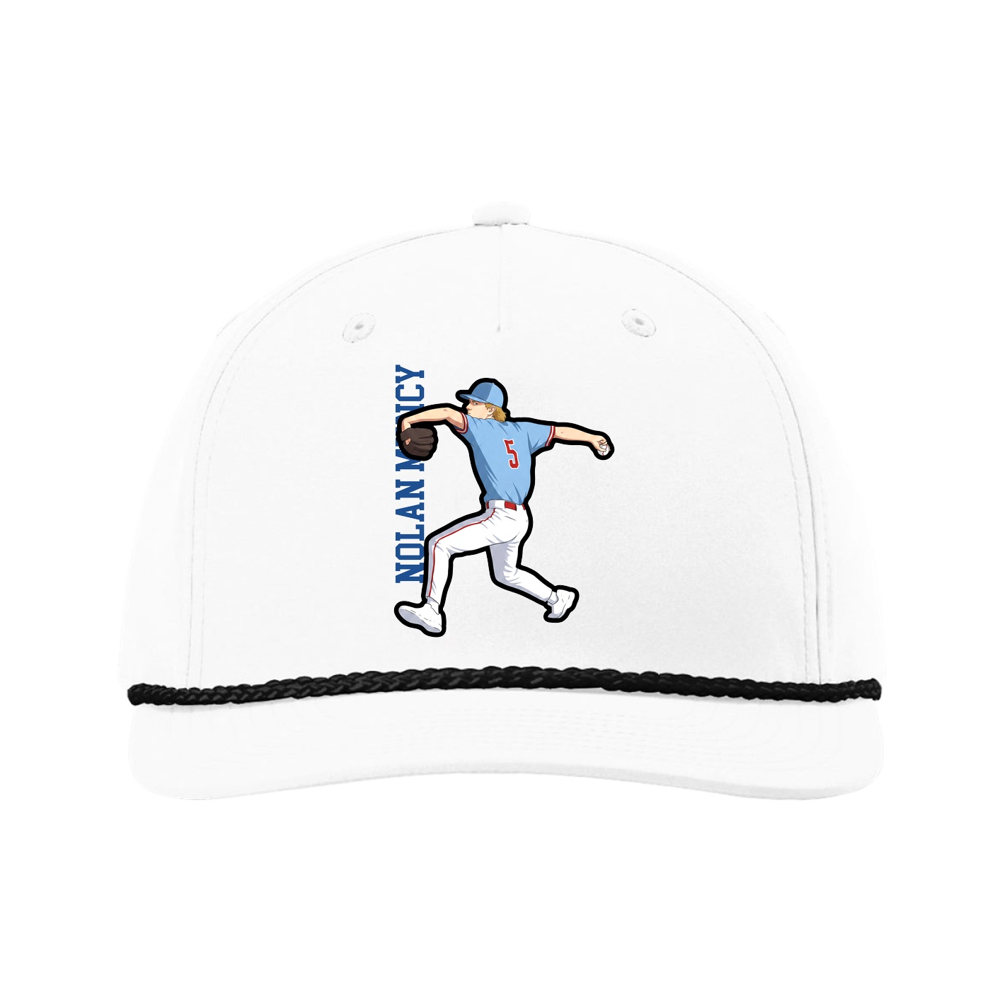 Five-Panel Classic Rope Cap — Name Vertical in White