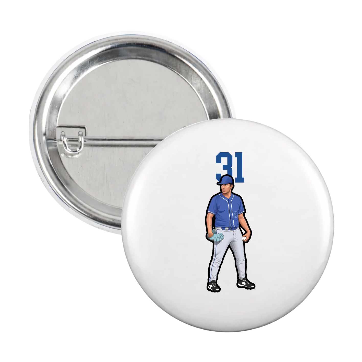 Game Day Button — Number Top in White