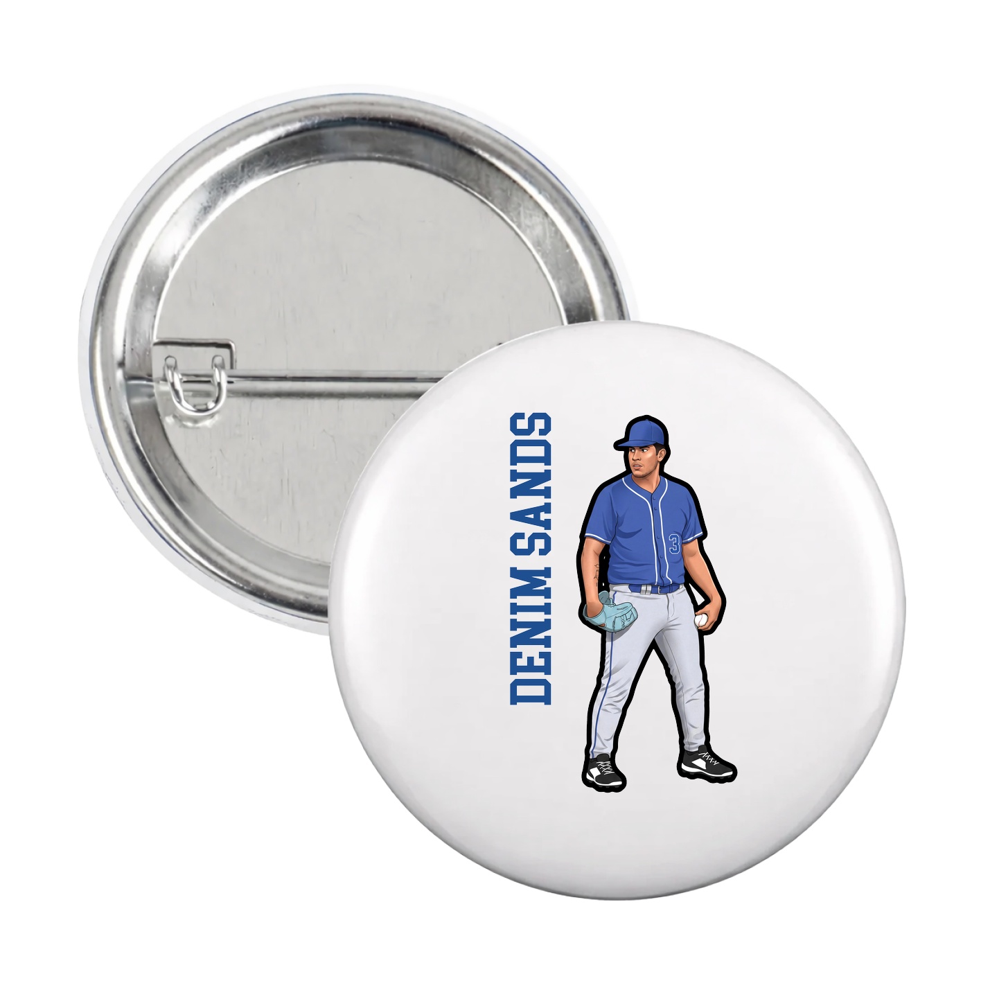 Game Day Button — Name Vertical in White