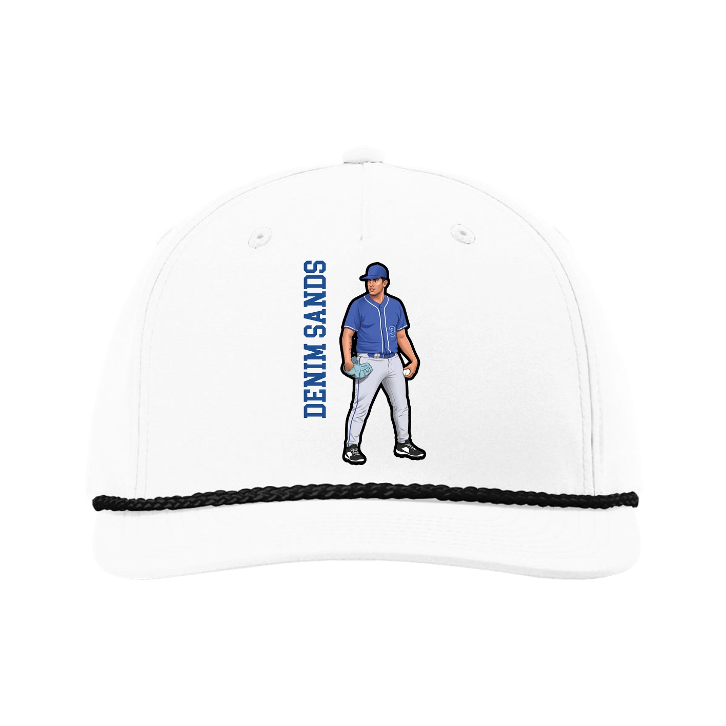 Five-Panel Classic Rope Cap — Name Vertical in White