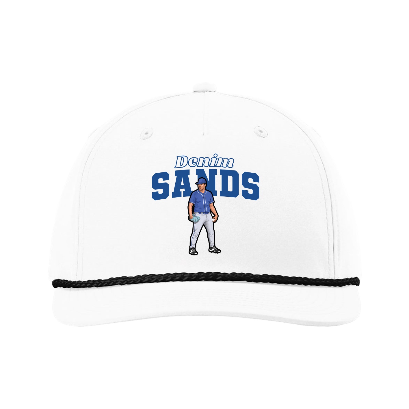 Five-Panel Classic Rope Cap — Name Arch in White