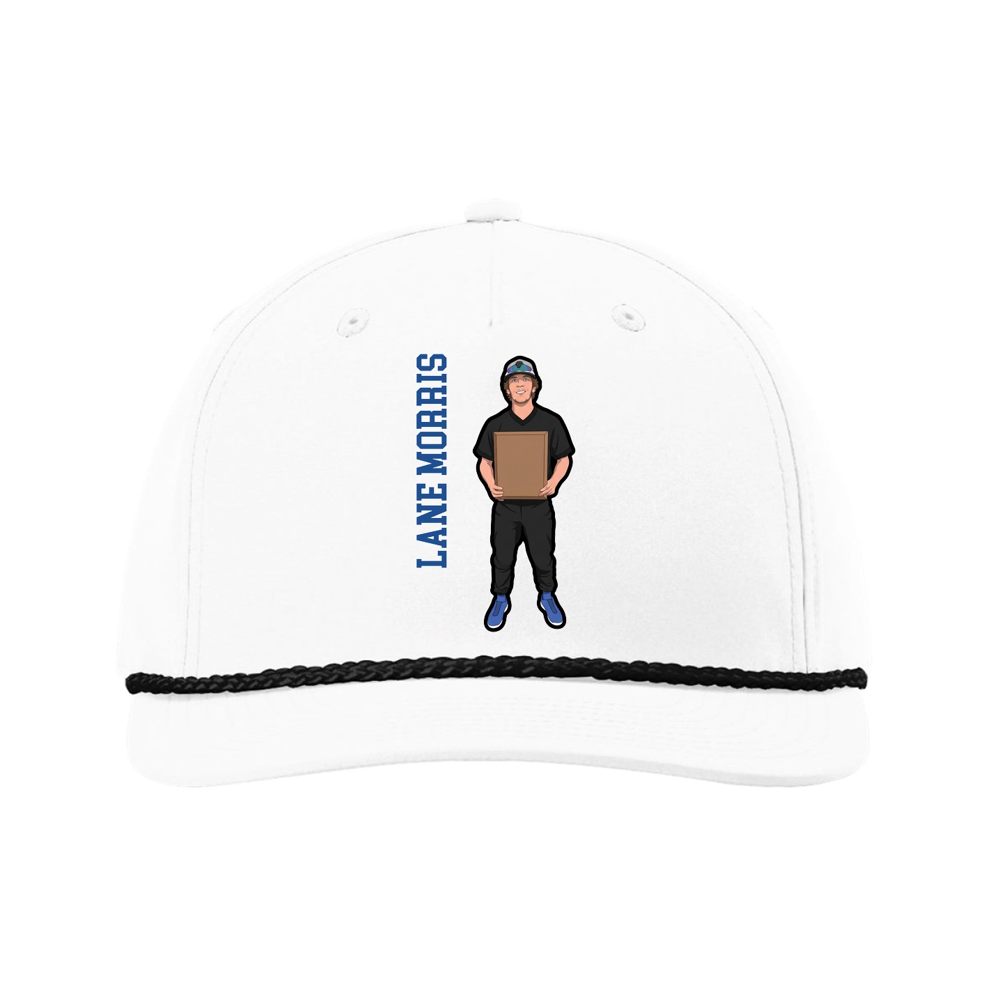Five-Panel Classic Rope Cap — Name Vertical in White