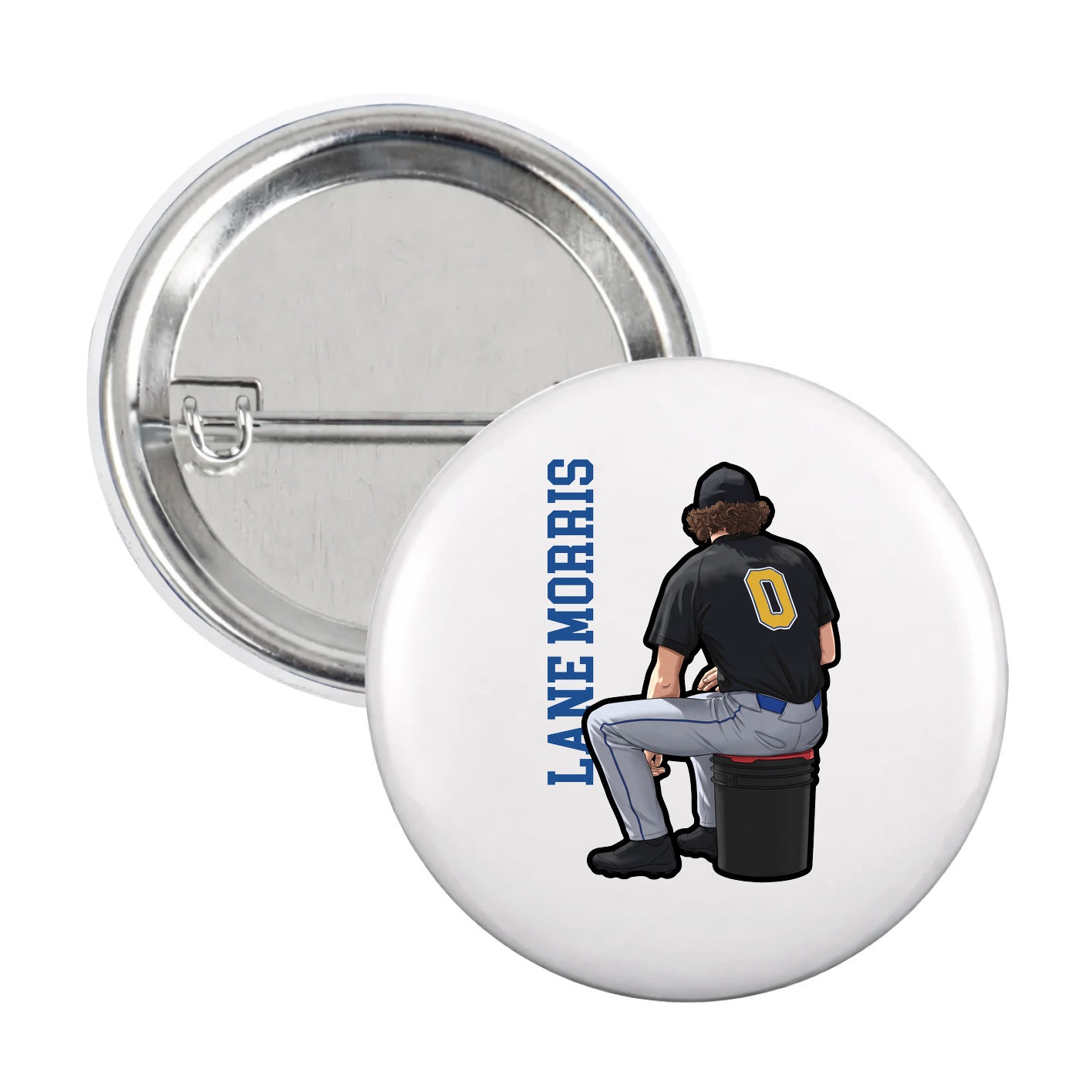 Game Day Button — Name Vertical in White