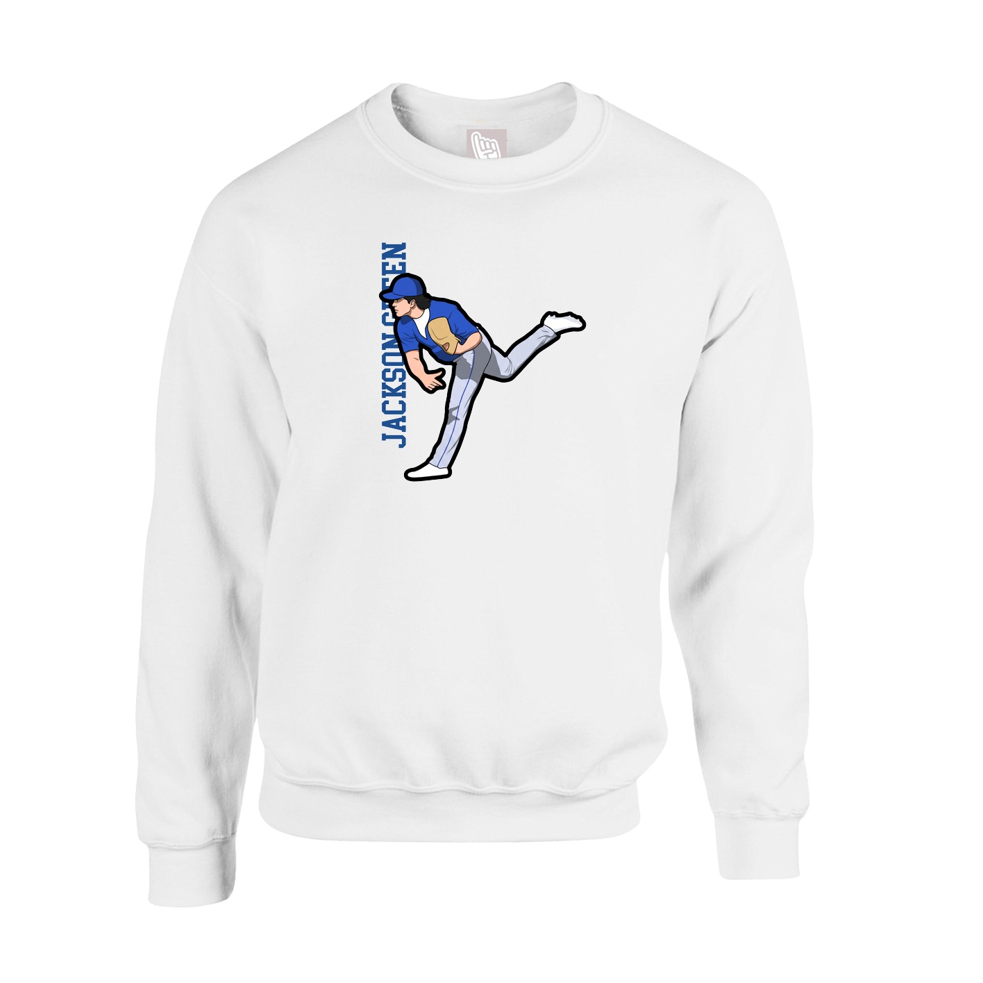 Fleece Crew — Name Vertical in White
