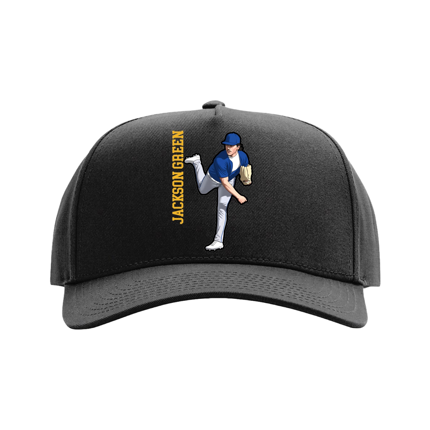 Full Fabric Five-Panel Champ Cap — Name Vertical in Black