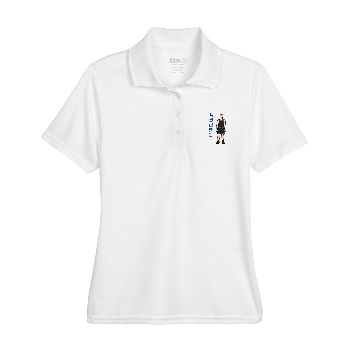 Womens Performance Polo — Name Vertical in White