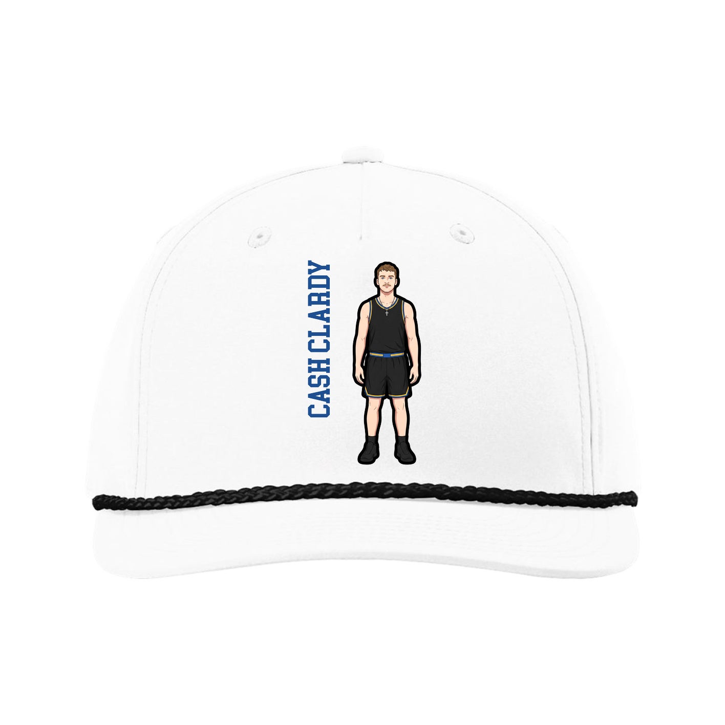 Five-Panel Classic Rope Cap — Name Vertical in White