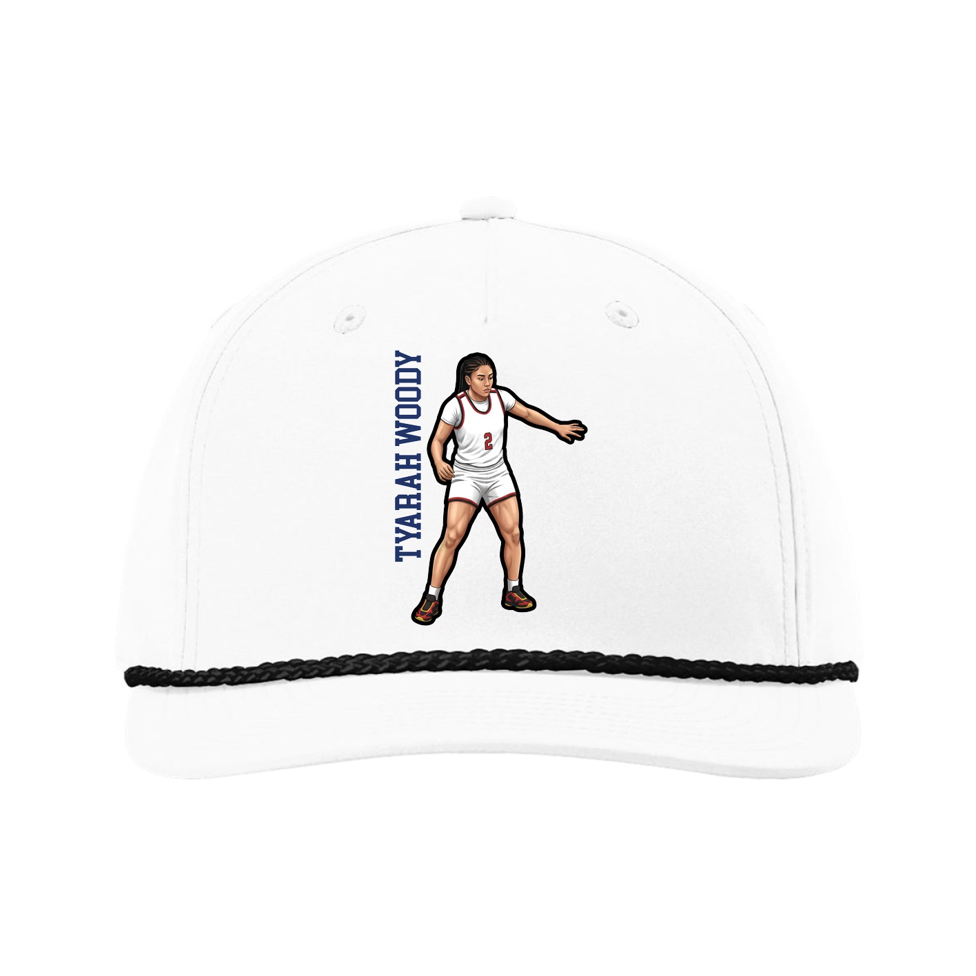Five-Panel Classic Rope Cap — Name Vertical in White