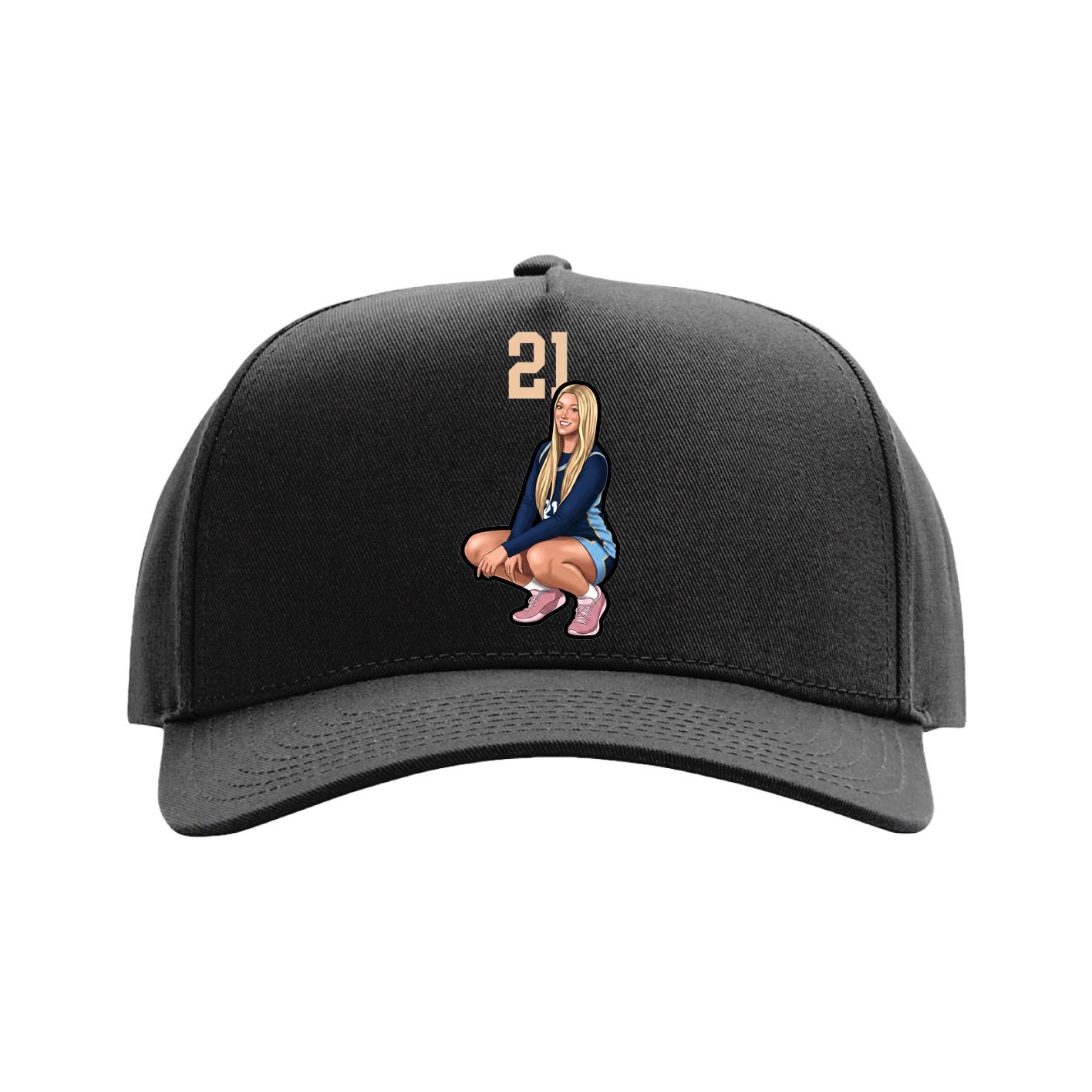 Full Fabric Five-Panel Champ Cap — Number Top in Black