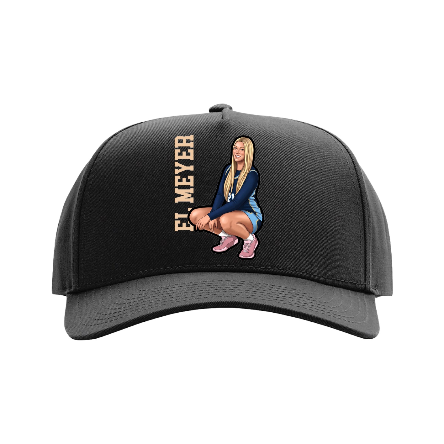 Full Fabric Five-Panel Champ Cap — Name Vertical in Black