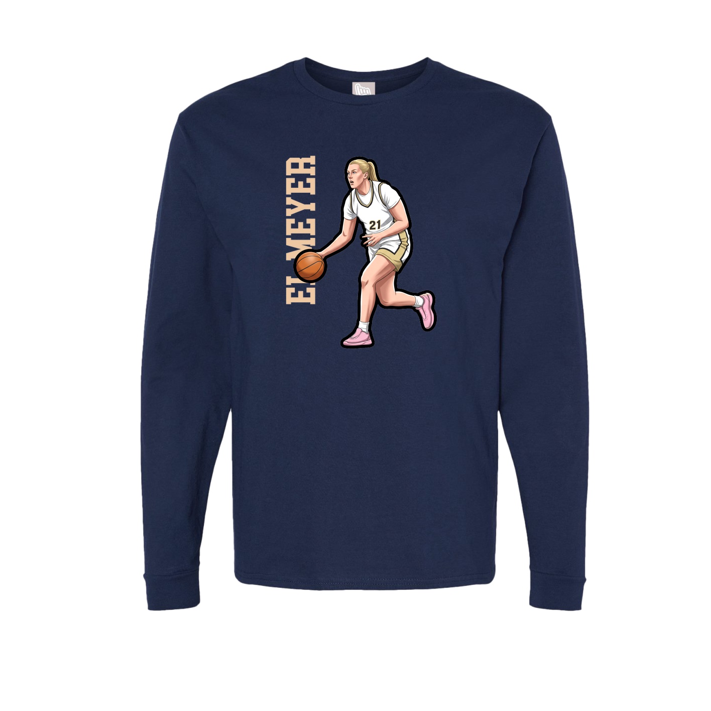 Long Sleeve Tee — Name Vertical in Navy