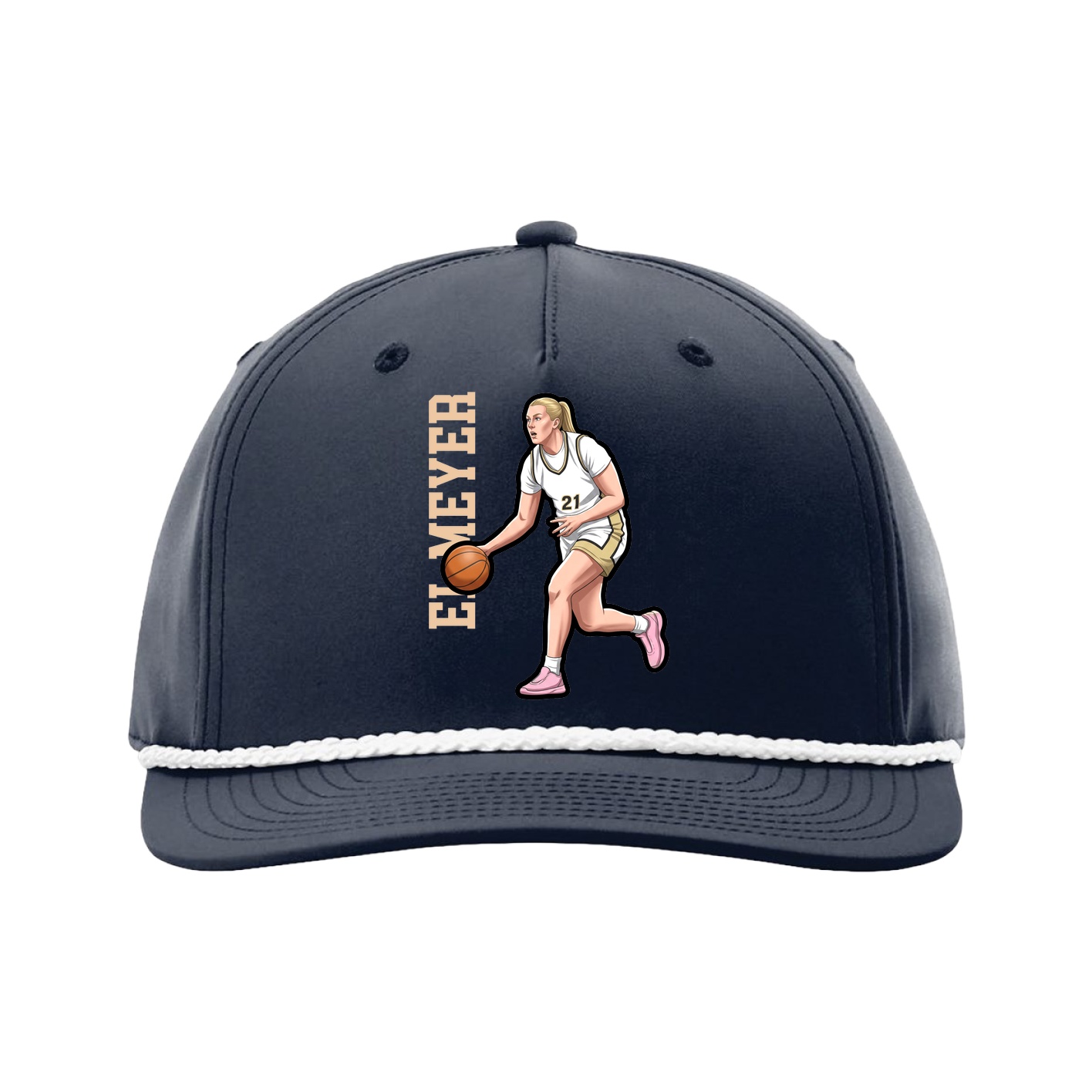 Five-Panel Classic Rope Cap — Name Vertical in Navy