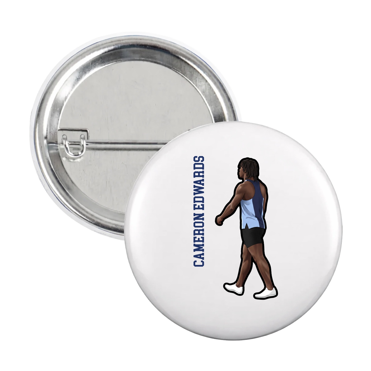 Game Day Button — Name Vertical in White