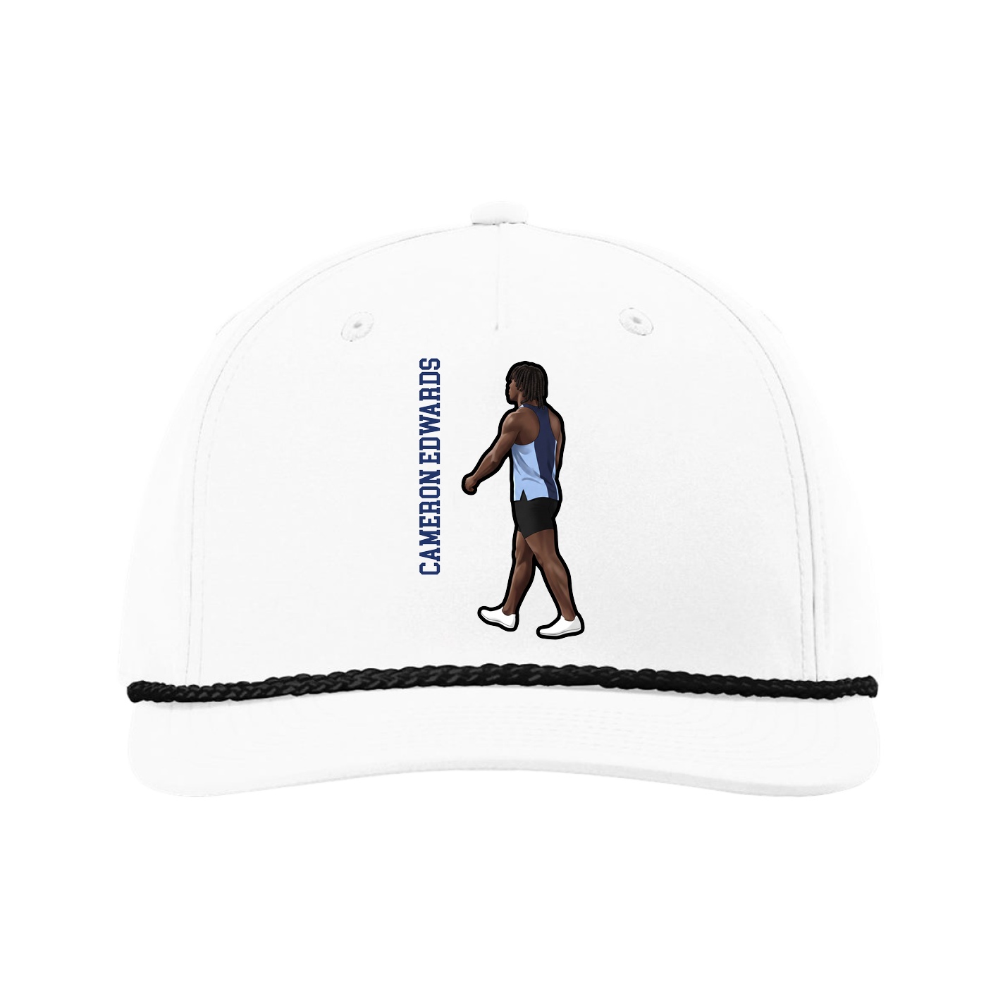 Five-Panel Classic Rope Cap — Name Vertical in White