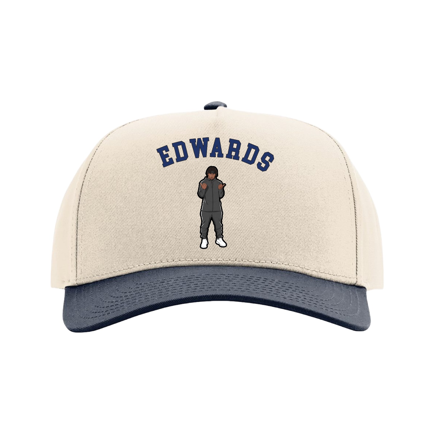 Full Fabric Five-Panel Champ Cap — Shirsey Arch in Cream/Navy