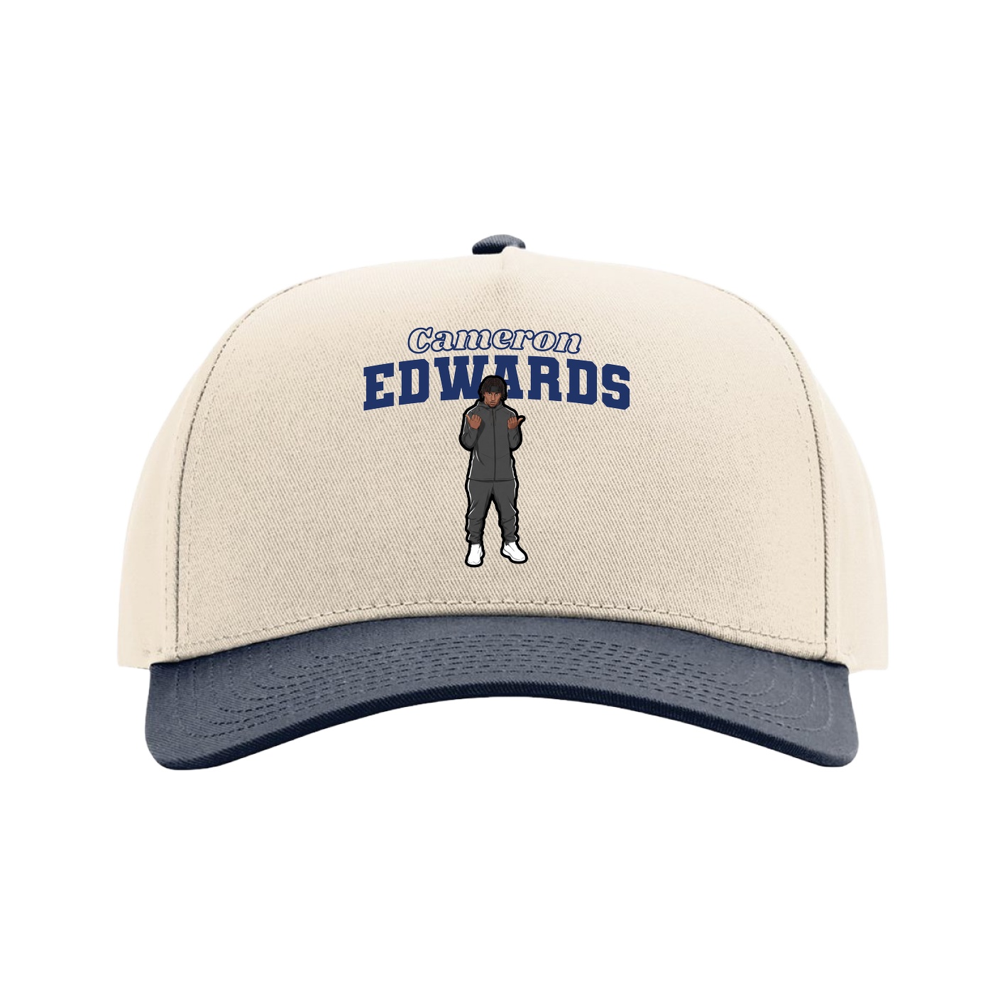 Full Fabric Five-Panel Champ Cap — Name Arch in Cream/Navy