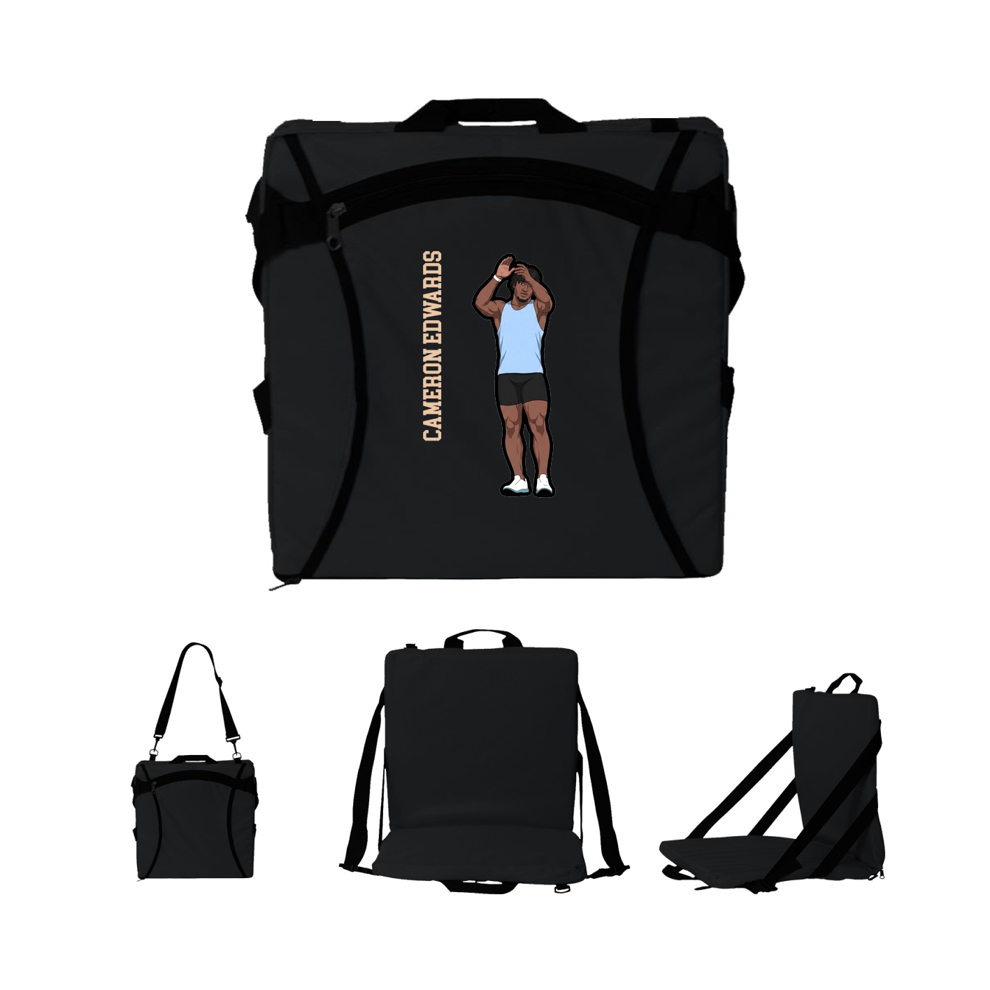 Folding Stadium Seat — Name Vertical in Black