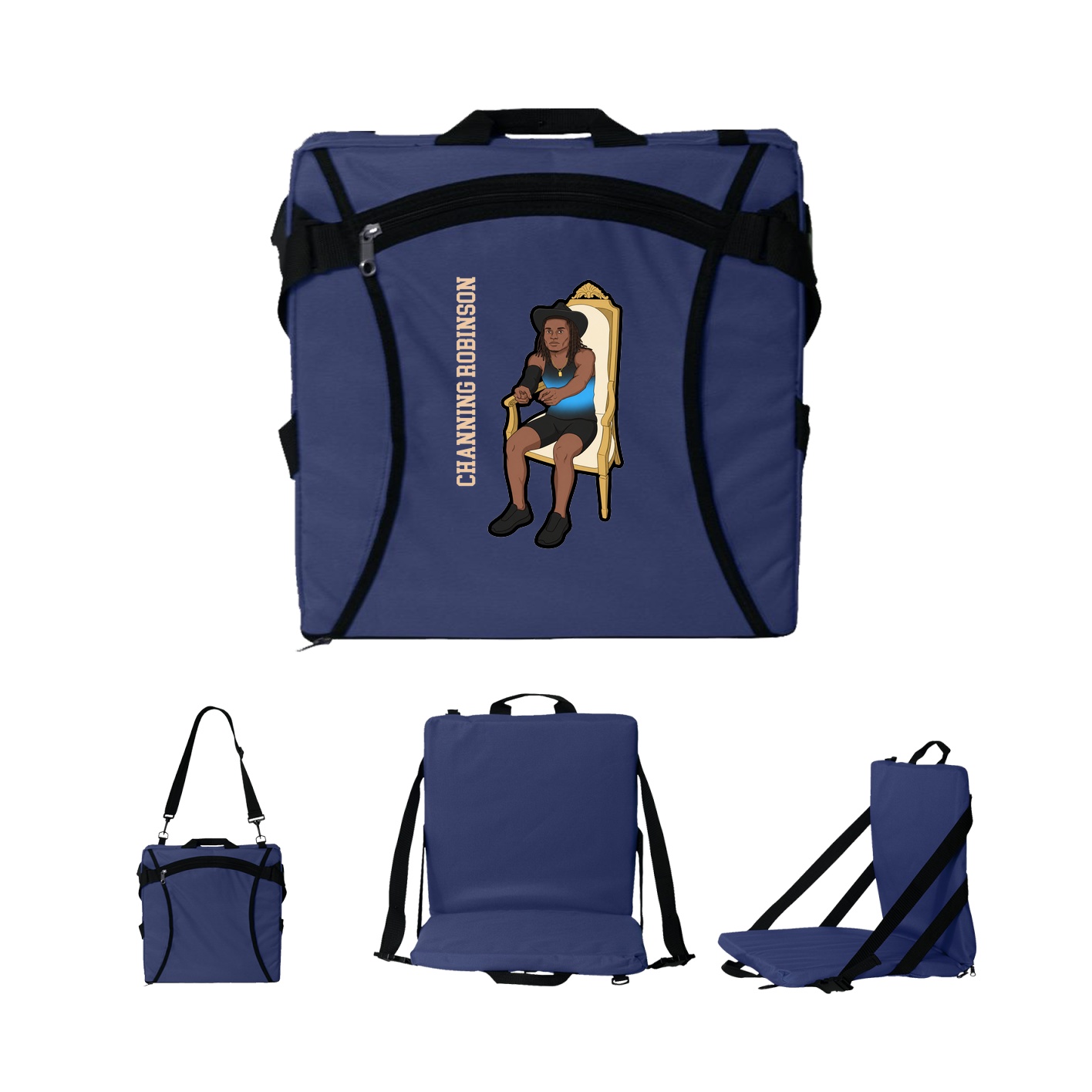Folding Stadium Seat — Name Vertical in Navy