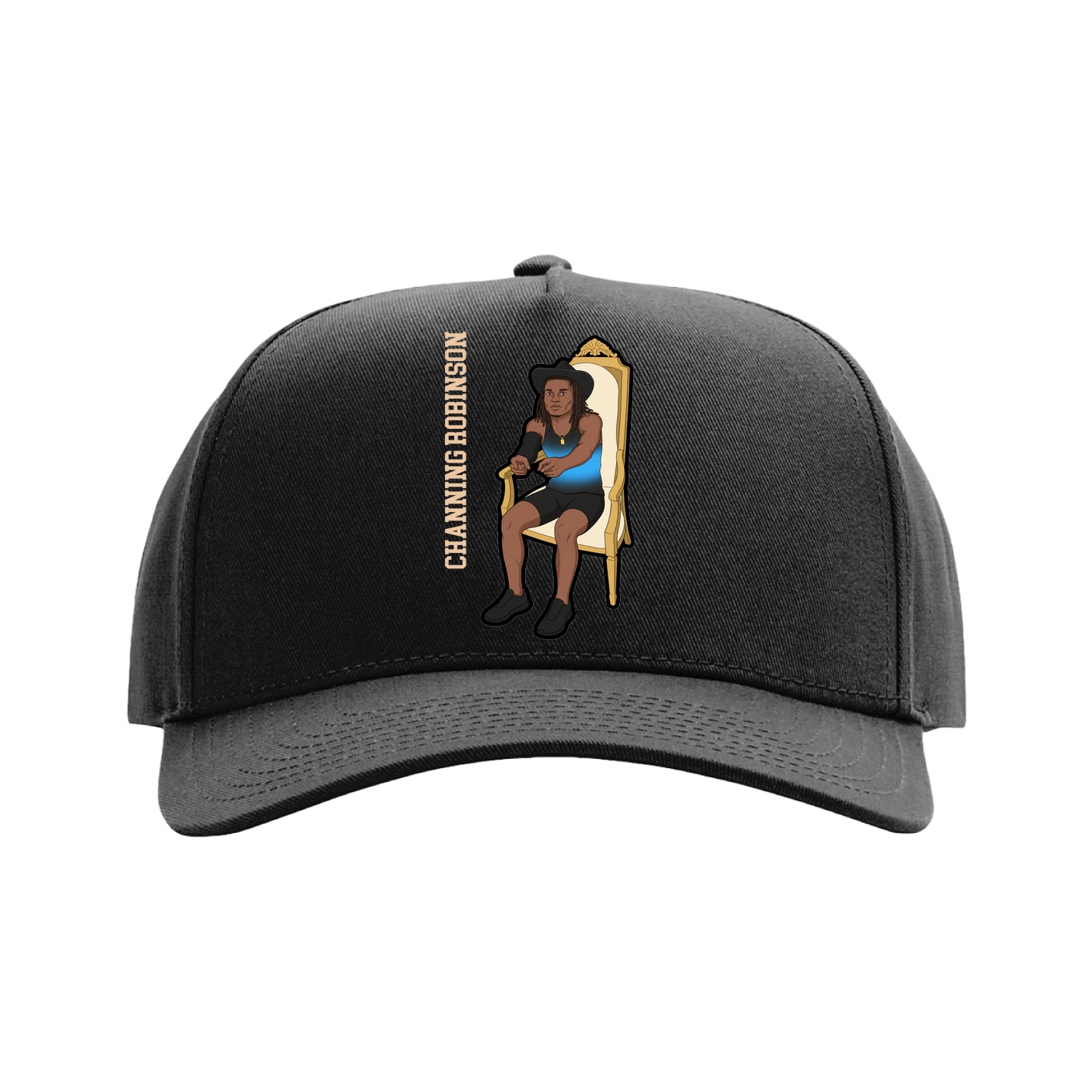 Full Fabric Five-Panel Champ Cap — Name Vertical in Black