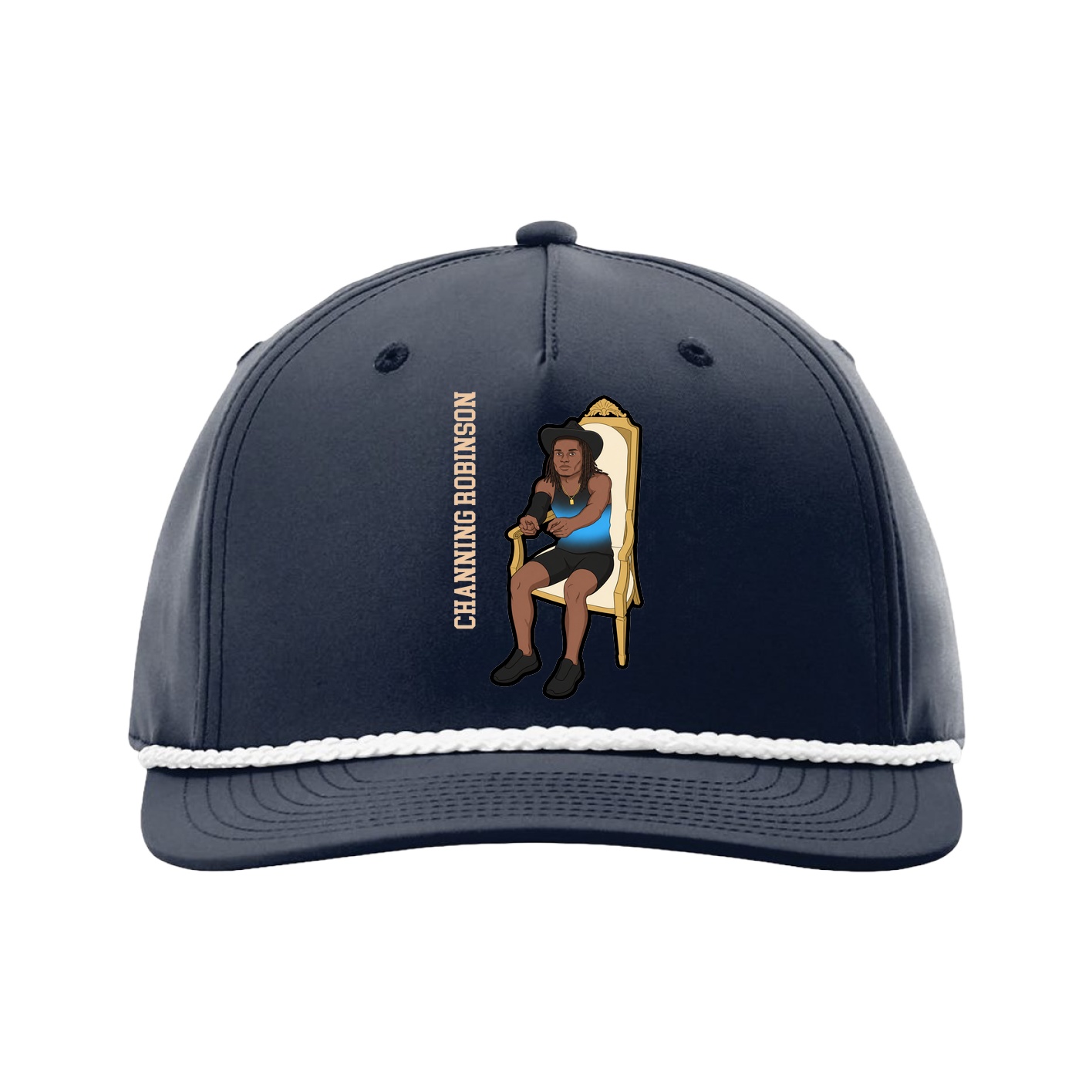 Five-Panel Classic Rope Cap — Name Vertical in Navy
