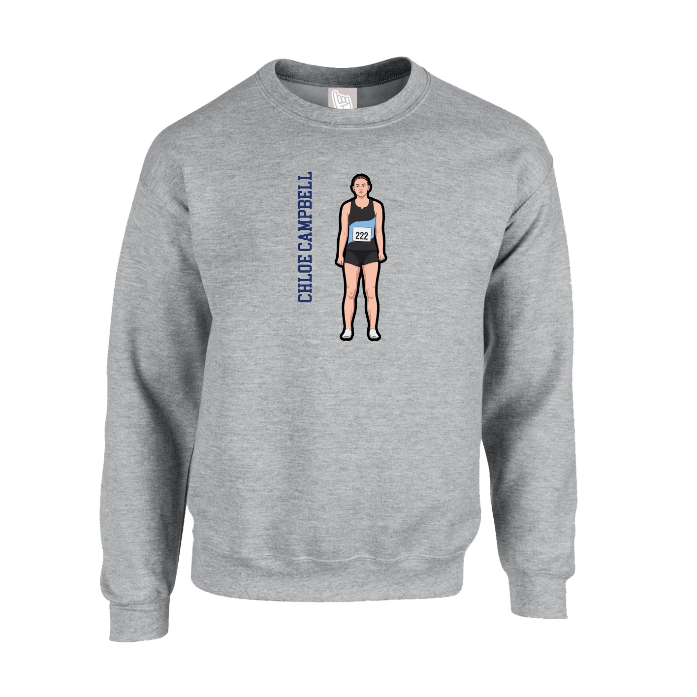Fleece Crew — Name Vertical in Grey