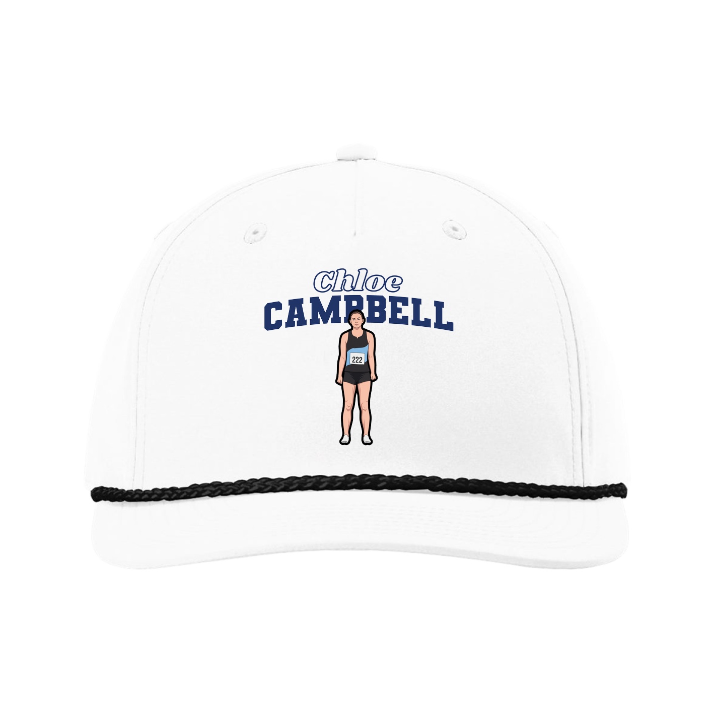 Five-Panel Classic Rope Cap — Name Arch in White