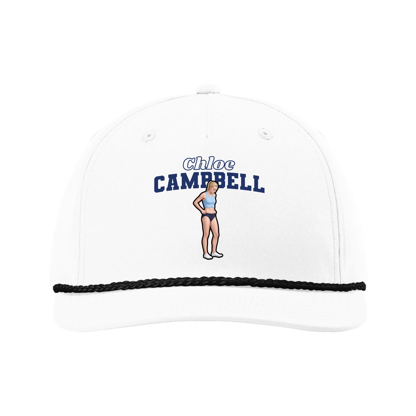 Five-Panel Classic Rope Cap — Name Arch in White