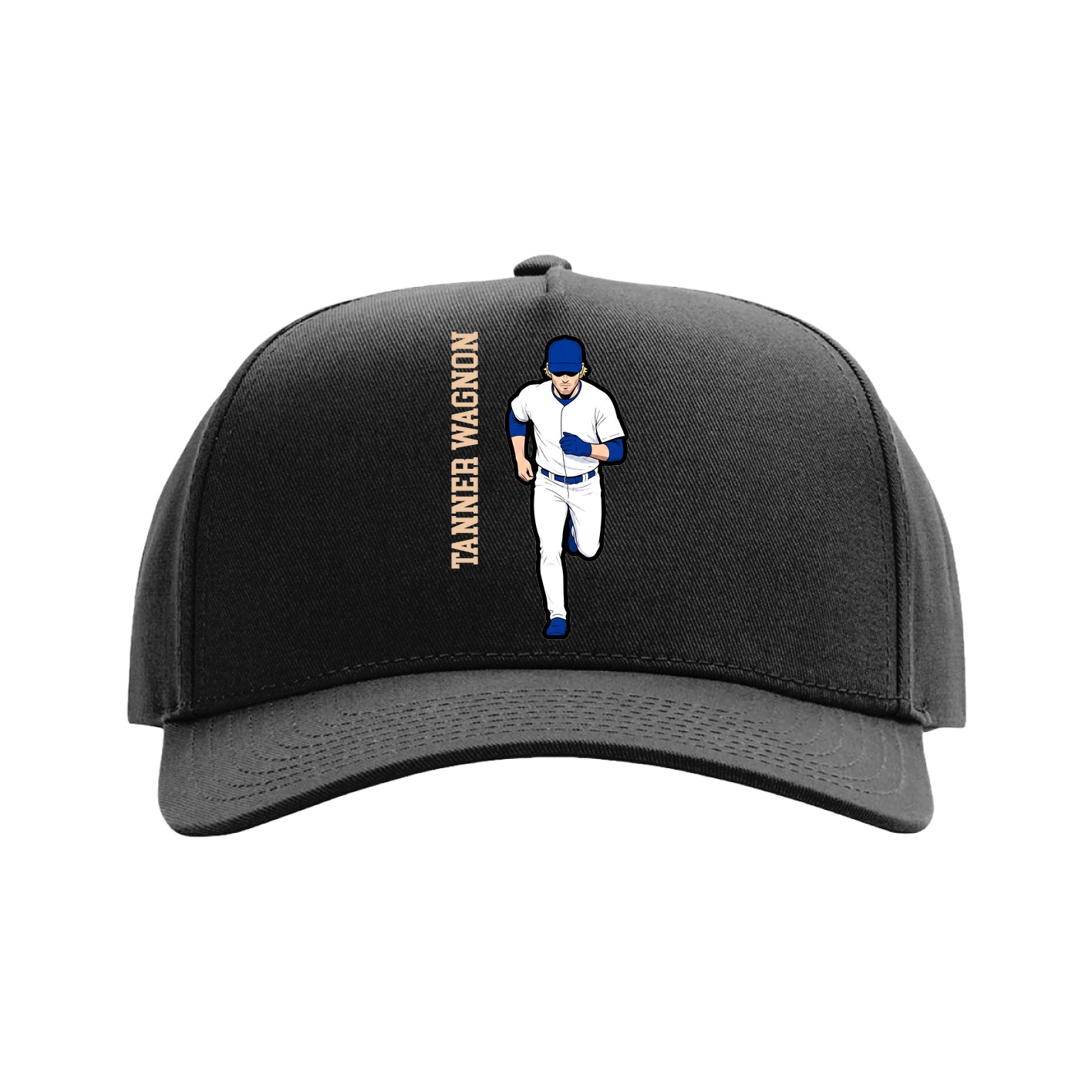Full Fabric Five-Panel Champ Cap — Name Vertical in Black