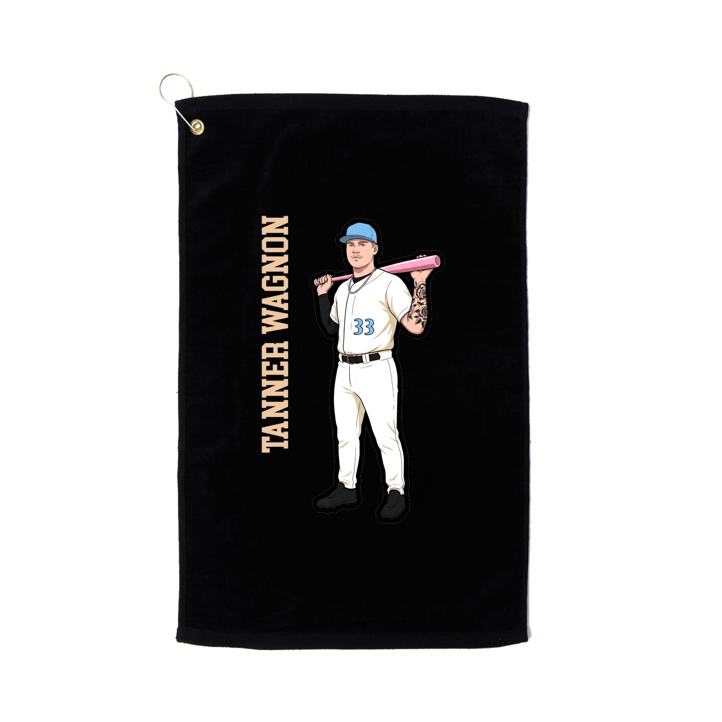 Golf Towel — Name Vertical in Black