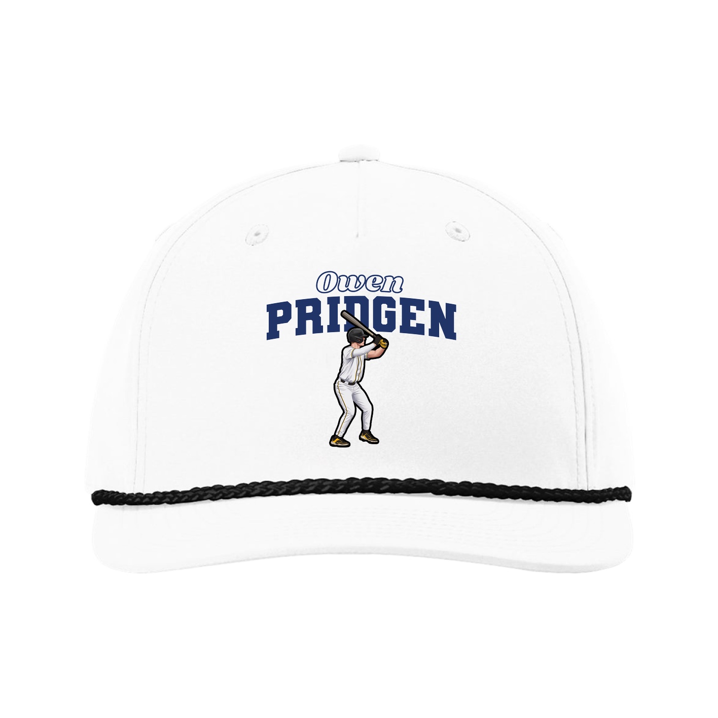 Five-Panel Classic Rope Cap — Name Arch in White