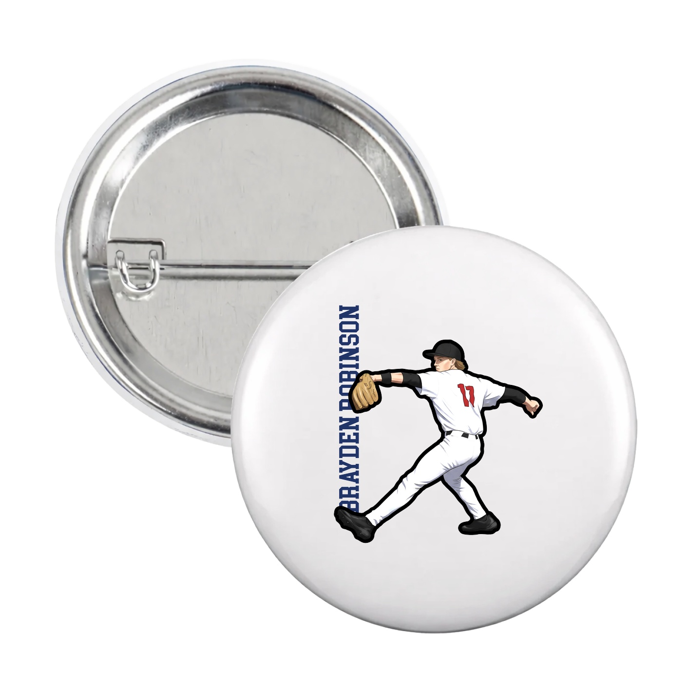 Game Day Button — Name Vertical in White