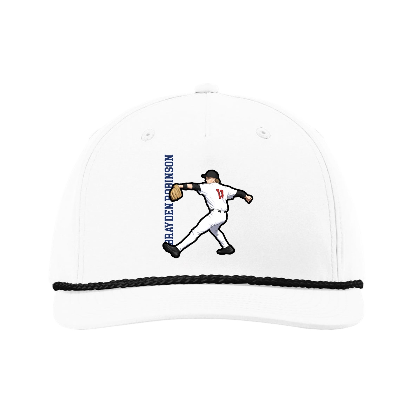 Five-Panel Classic Rope Cap — Name Vertical in White