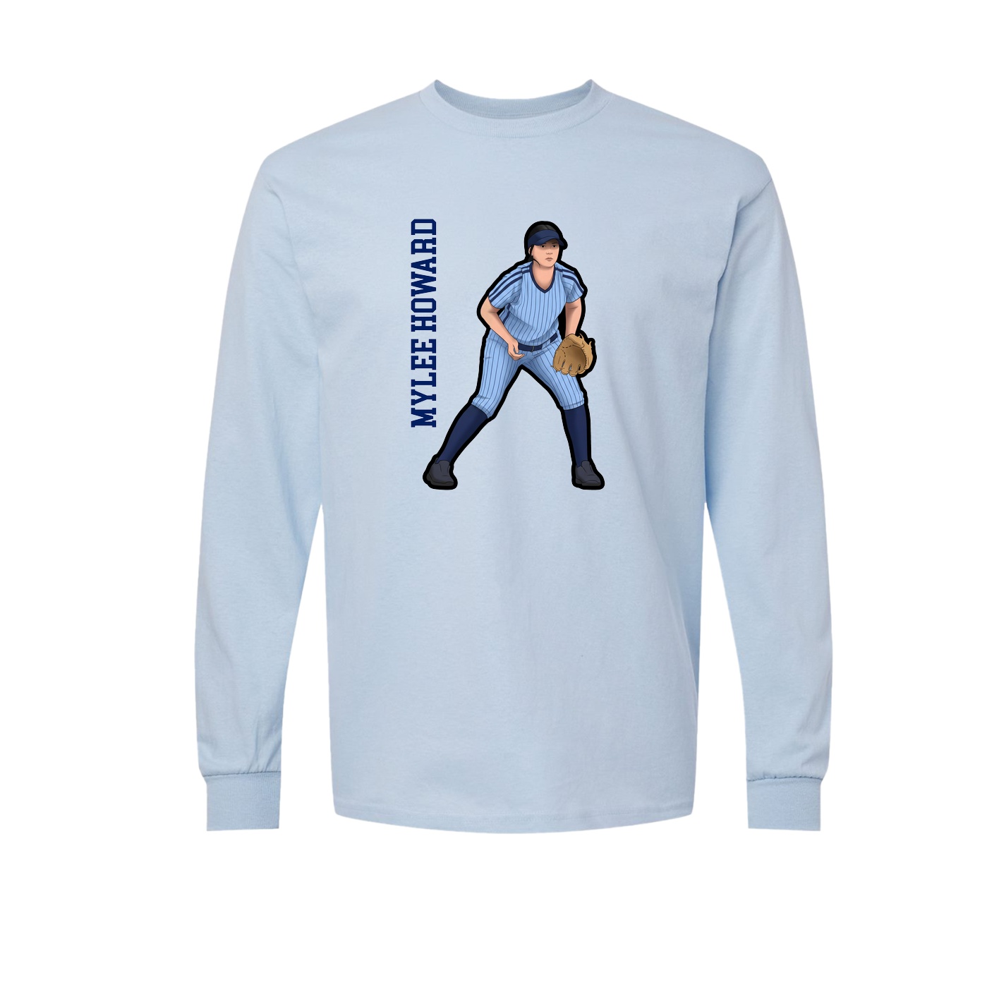 Long Sleeve Tee — Name Vertical in Light Blue