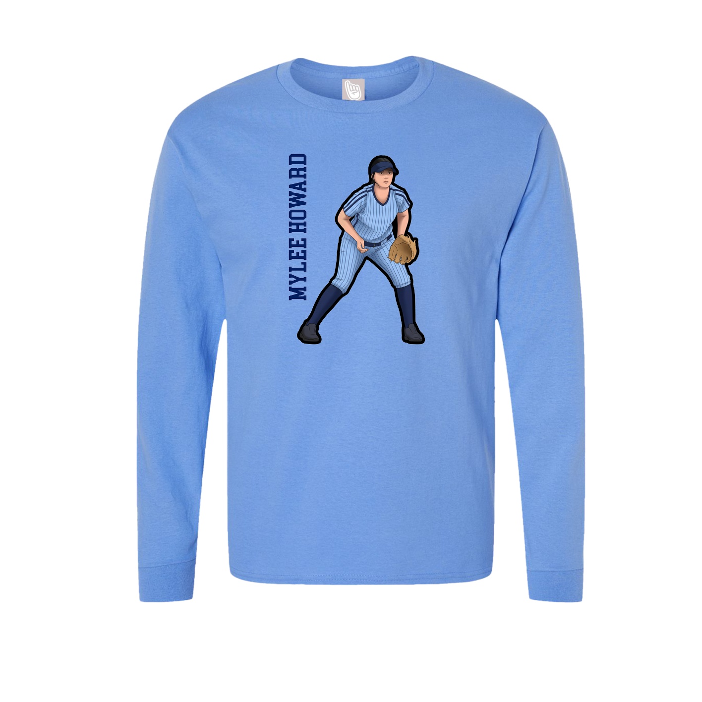 Long Sleeve Tee — Name Vertical in Powder Blue