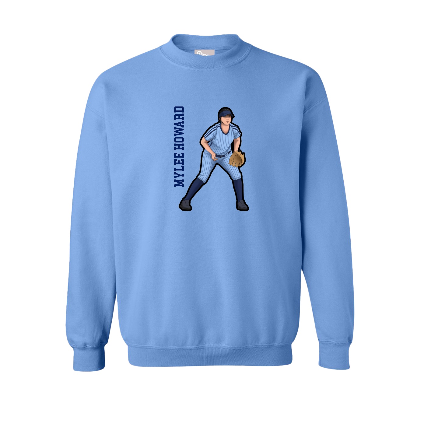 Fleece Crew — Name Vertical in Powder Blue