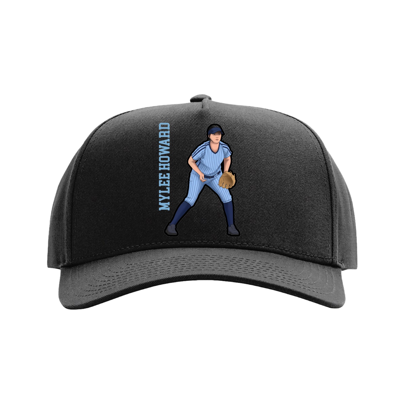 Full Fabric Five-Panel Champ Cap — Name Vertical in Black