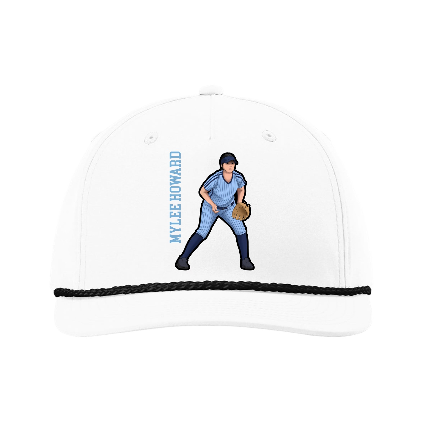 Five-Panel Classic Rope Cap — Name Vertical in White