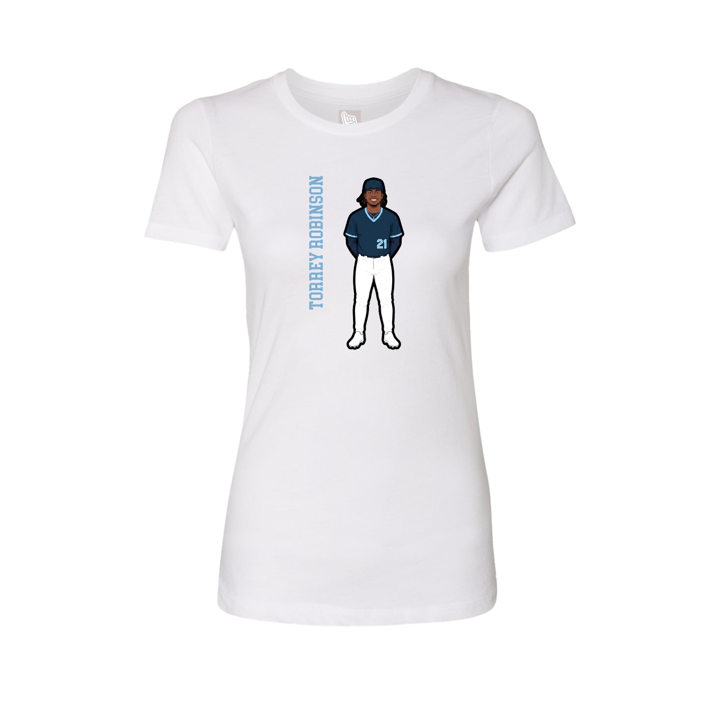 Womens Tee — Name Vertical in White