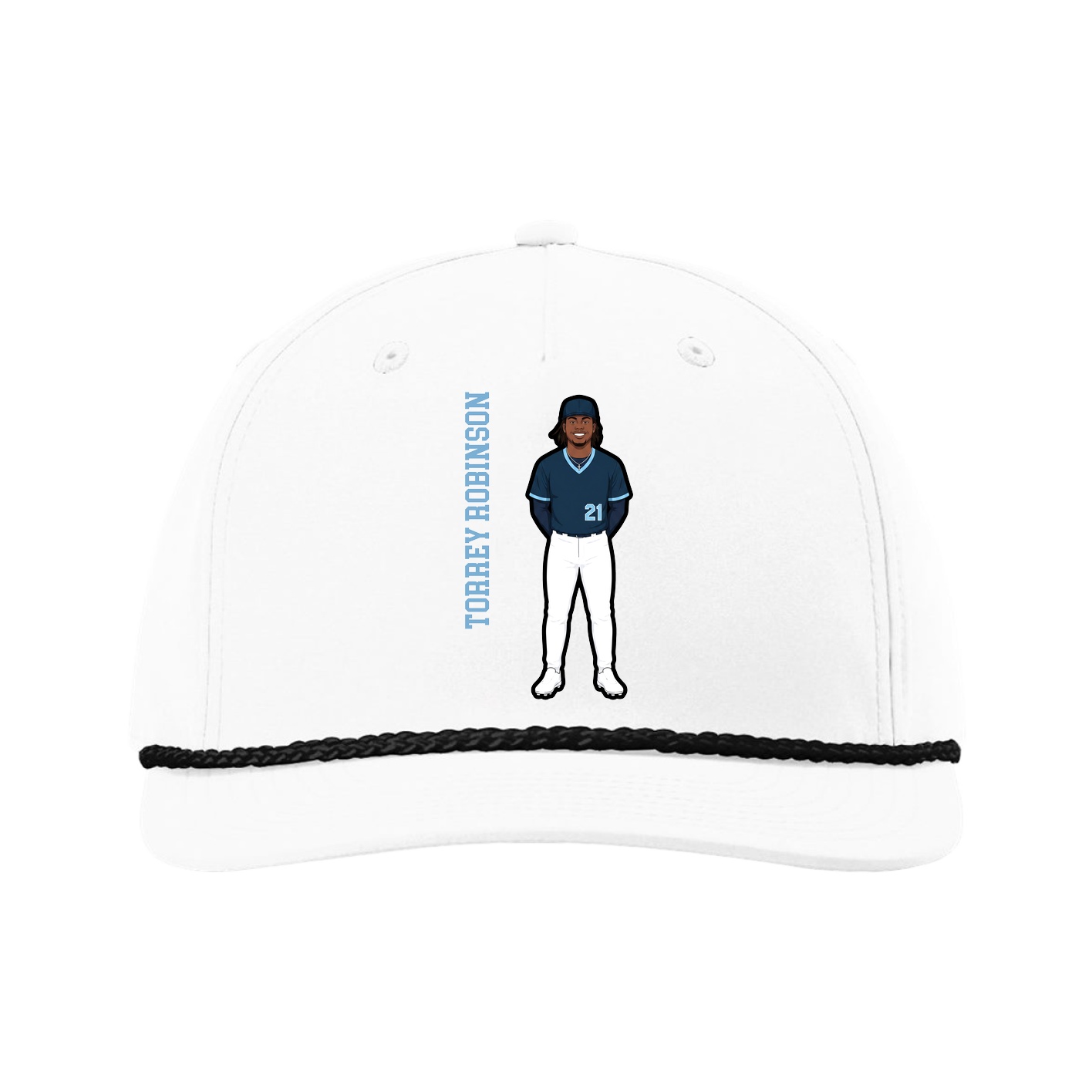 Five-Panel Classic Rope Cap — Name Vertical in White