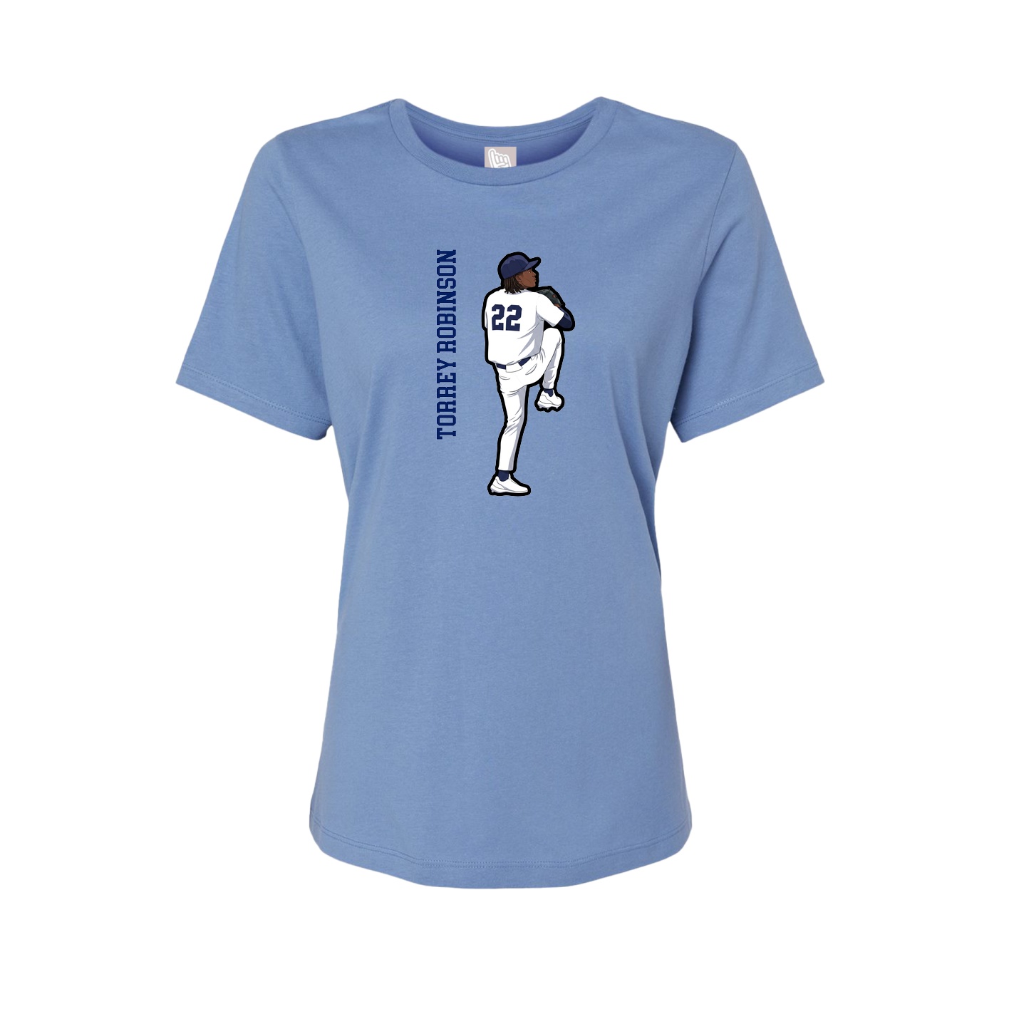 Womens Tee — Name Vertical in Powder Blue