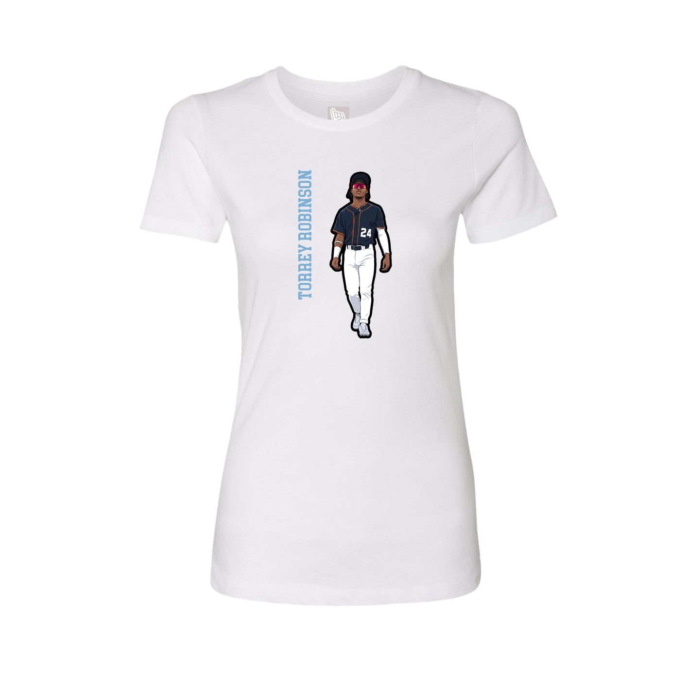 Womens Tee — Name Vertical in White